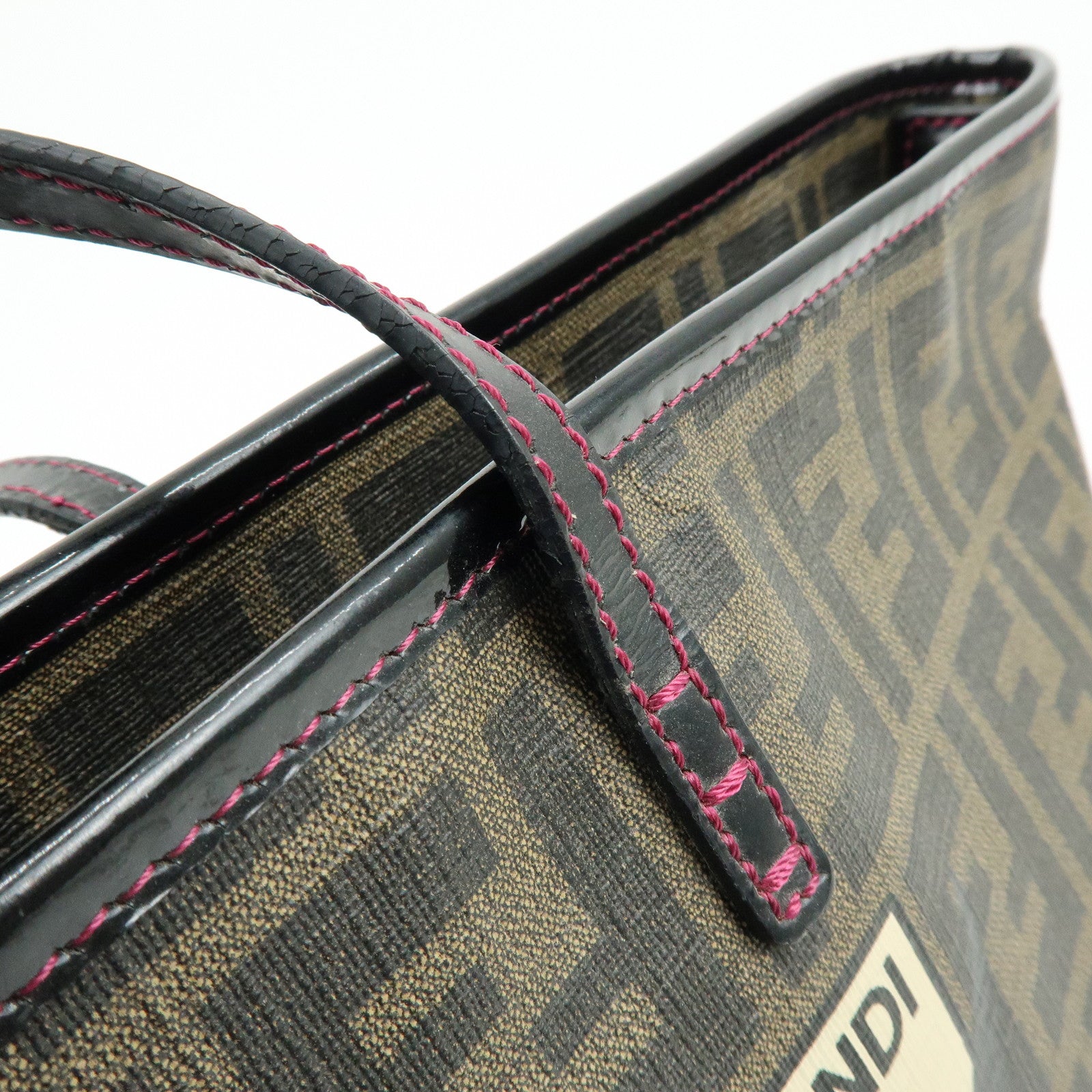 FENDI Zucca PVC Leather Ladybug Tote Shoulder Bag Brown Red 8BH185