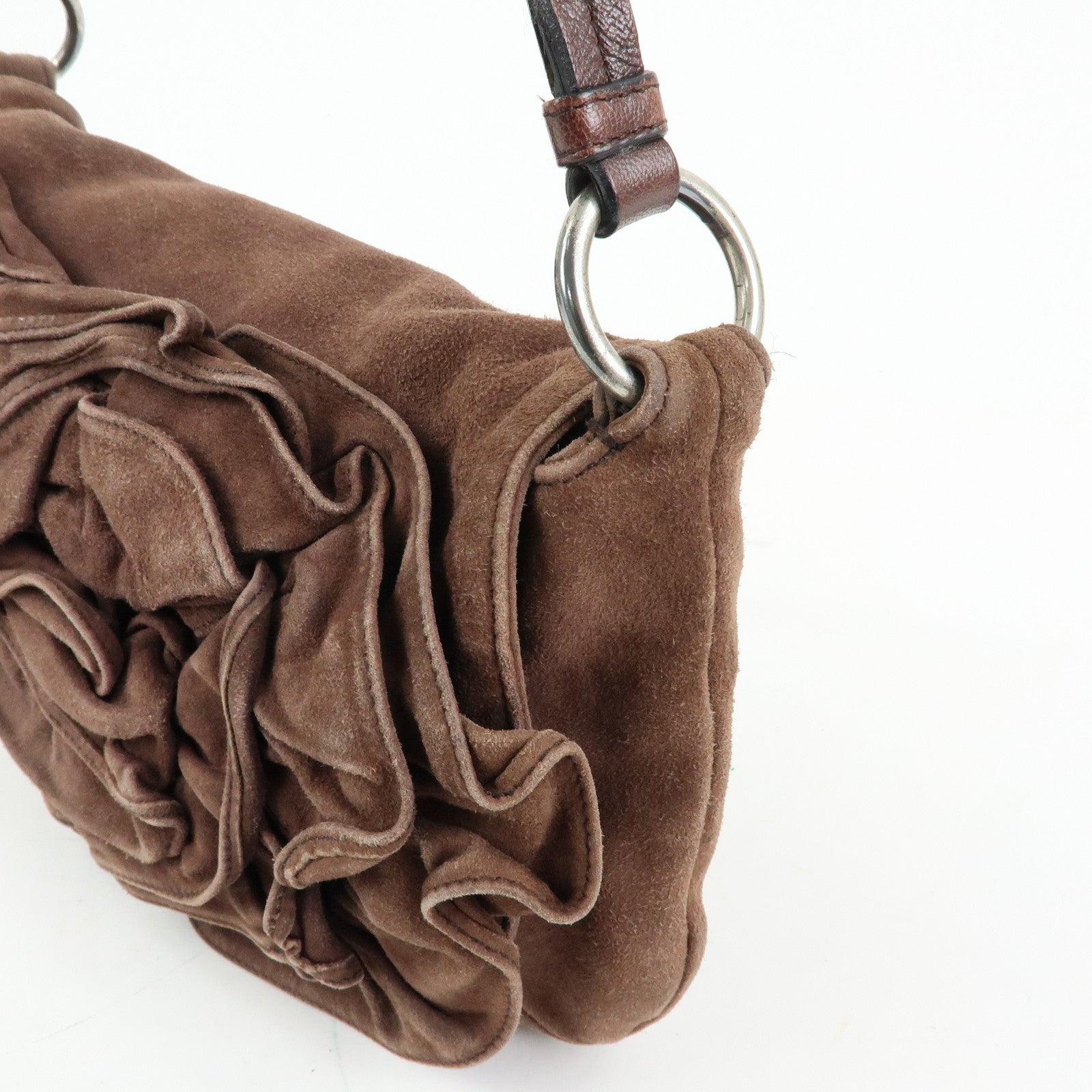 SAINT LAURENT PARIS YSL Naja Flower Suede Shoulder Bag Brown