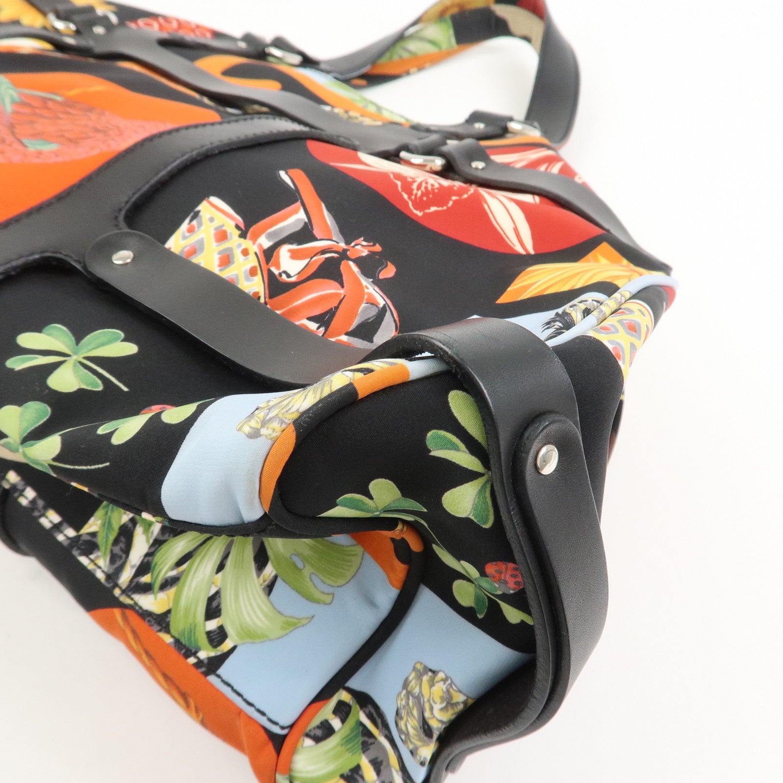 Ferragamo Nylon Leather Hand Bag Shoulder Bag Black Multicolor