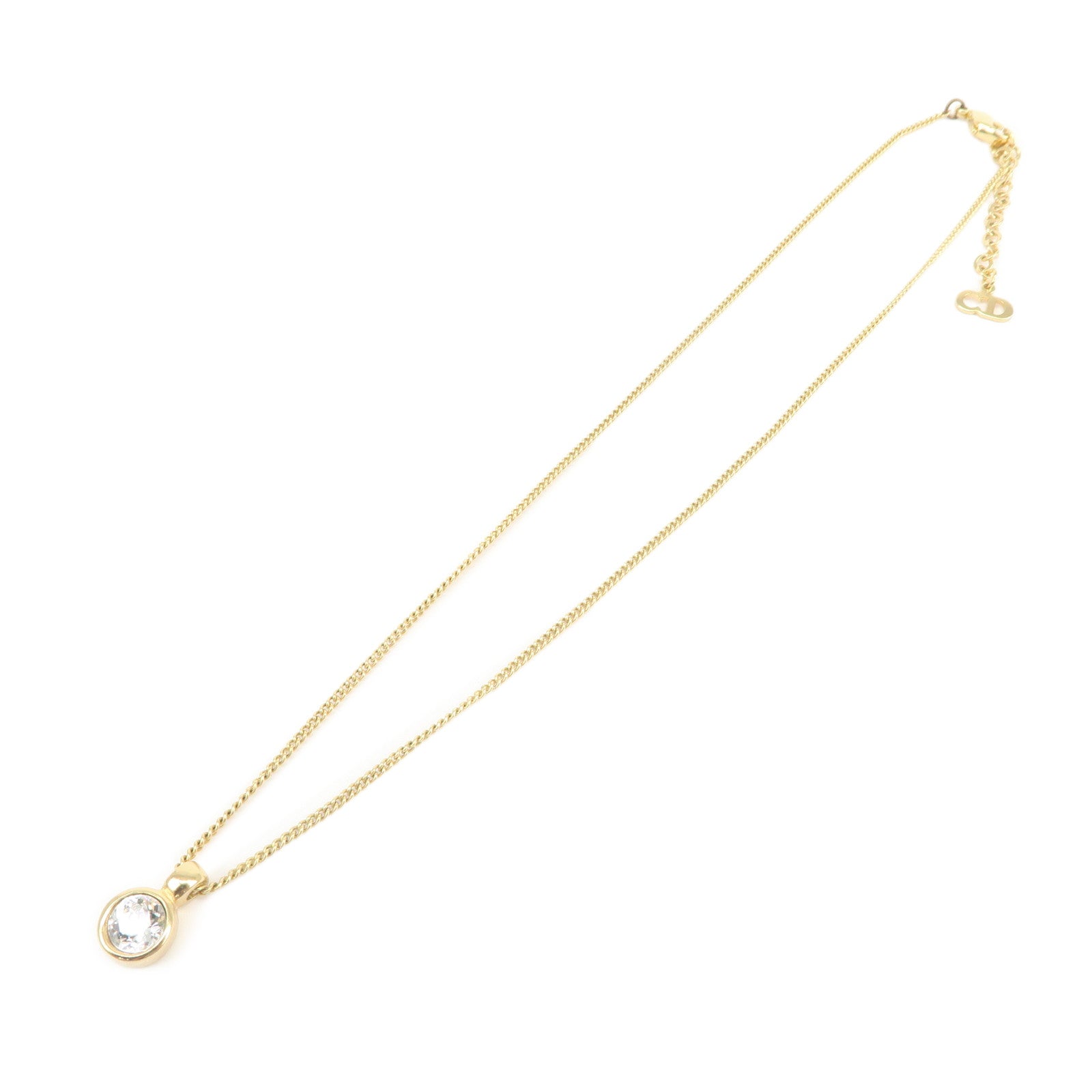 Christian Dior Logo Metal 1P Stone Necklace Choker Gold