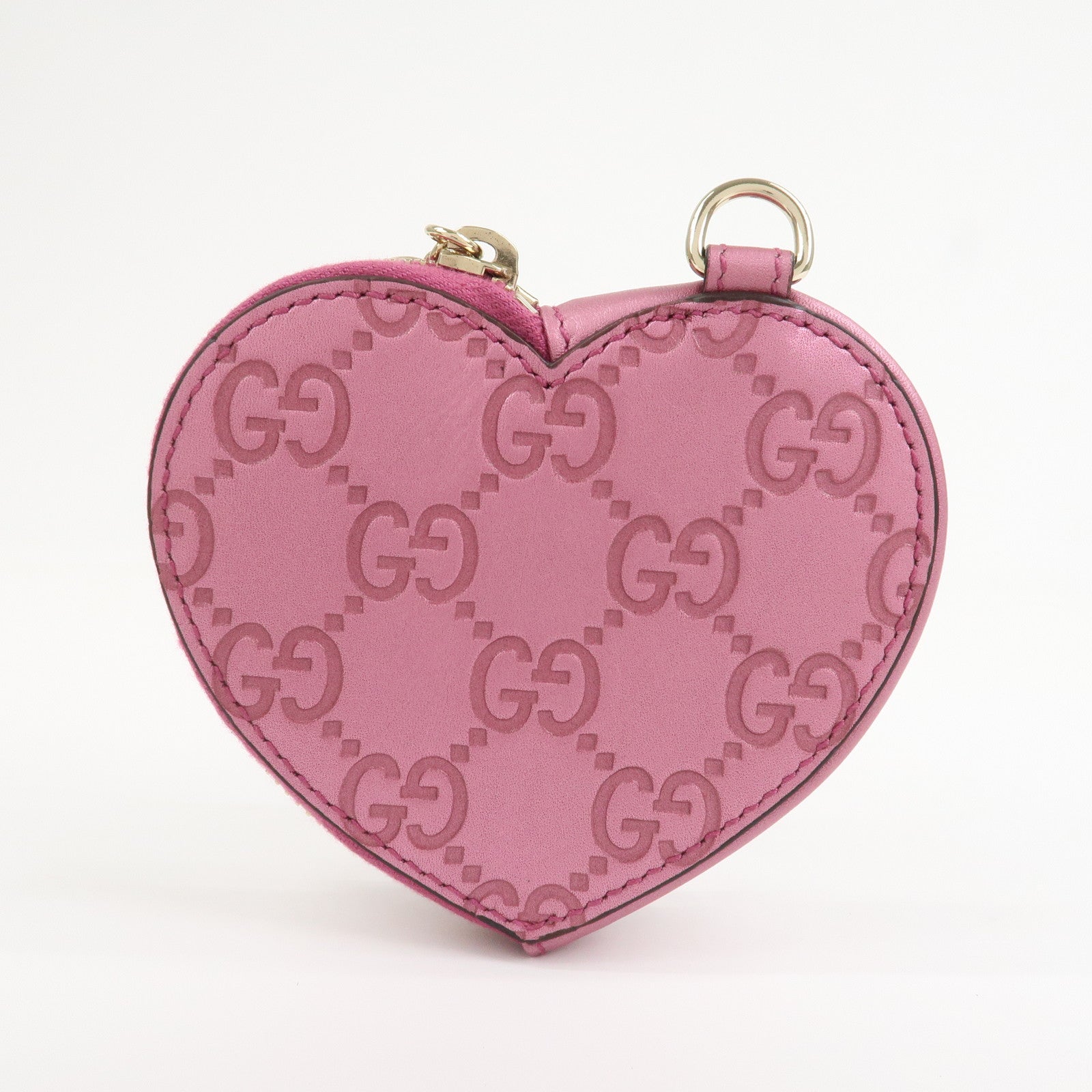 GUCCI Lovely Heart Guccissima Leather Coin Case MetallicPink 152615