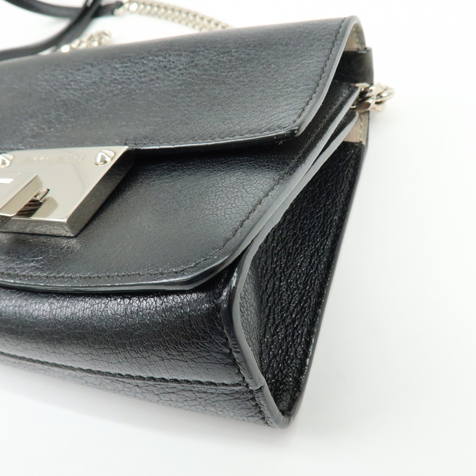 JIMMY CHOO REBEL BAG Leather Chain Shoulder Bag Crossbody Bag Black
