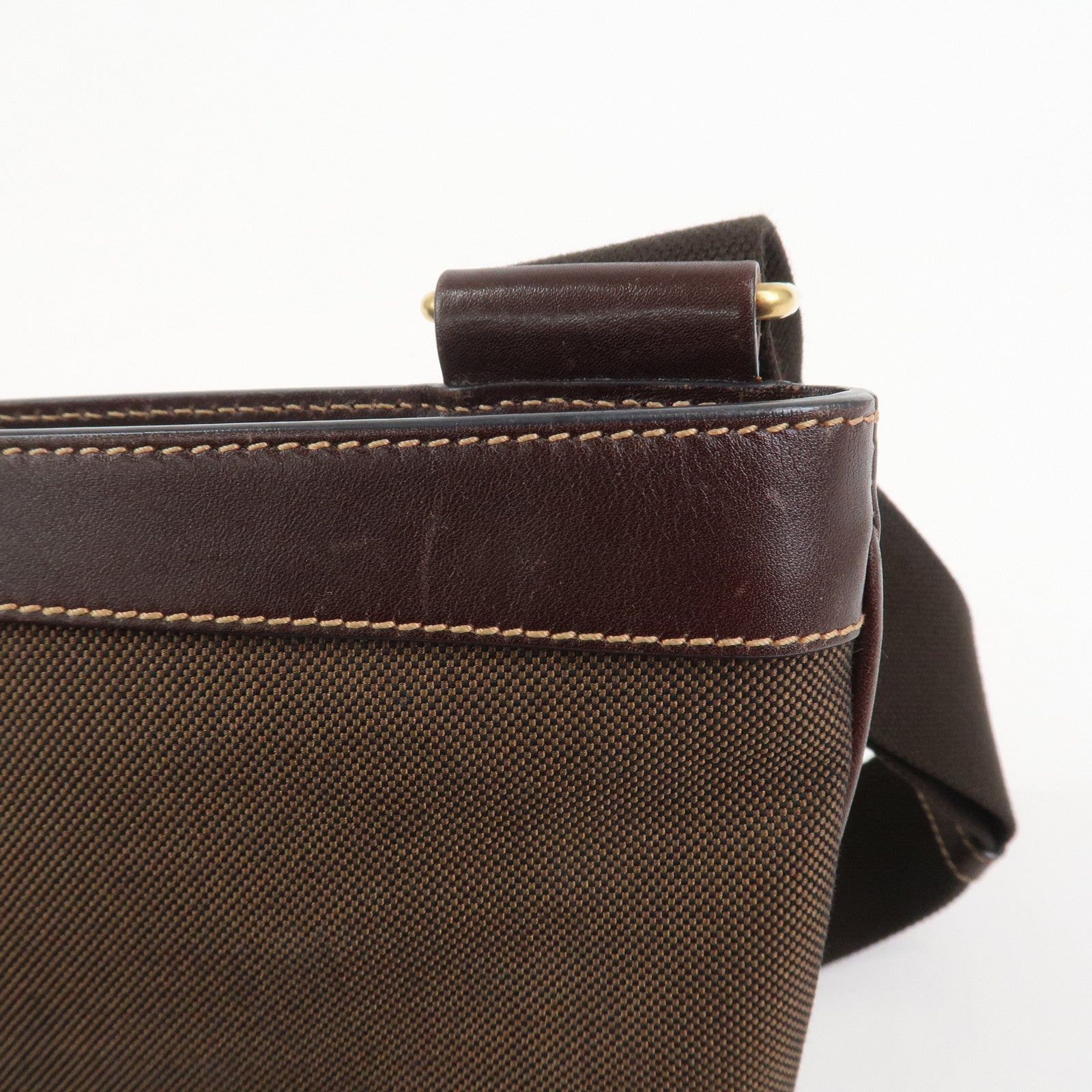 PRADA Logo Jacquard Leather Shoulder Bag Brown BT0537