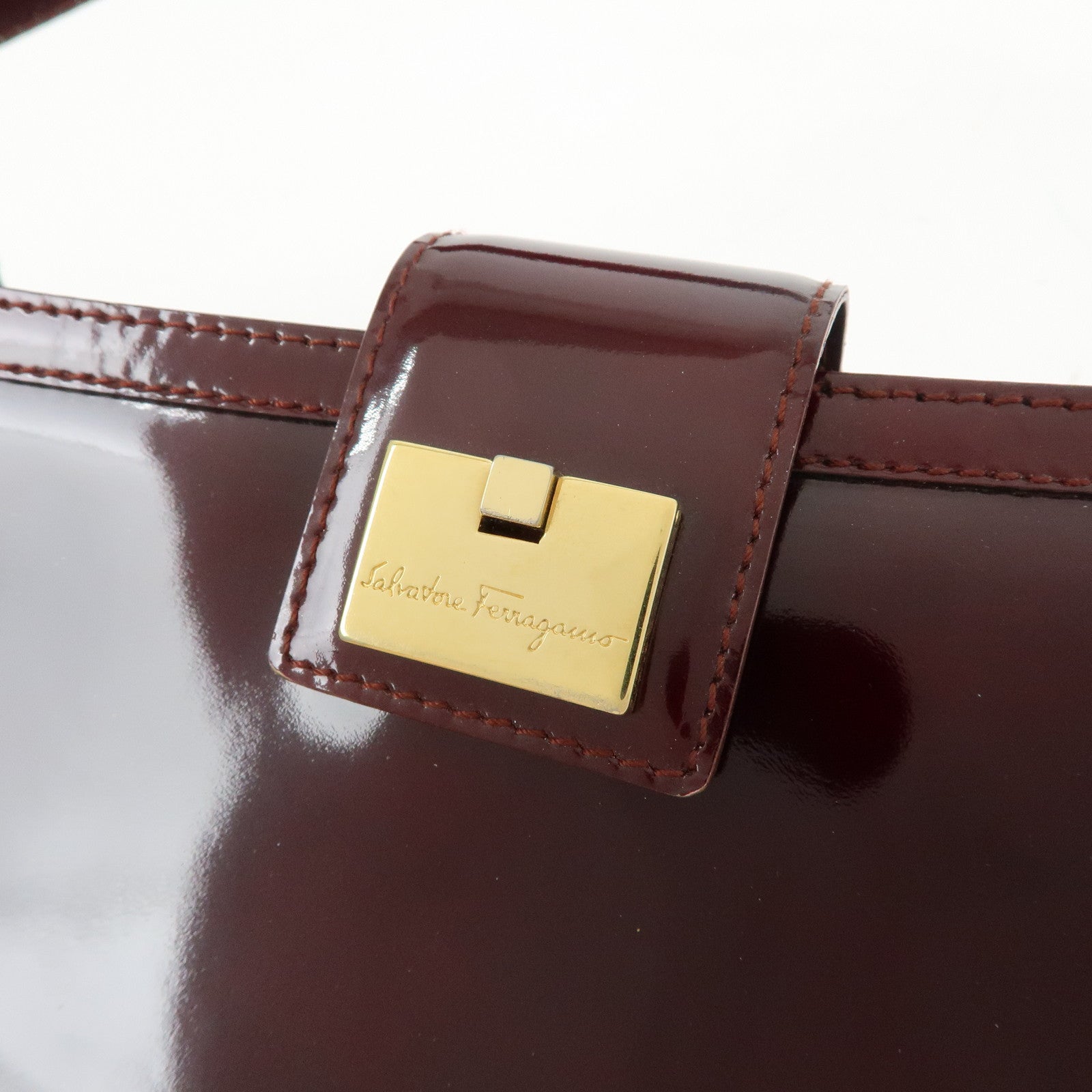 Ferragamo Patent Leather Shoulder Bag Hand Bag Bordeaux