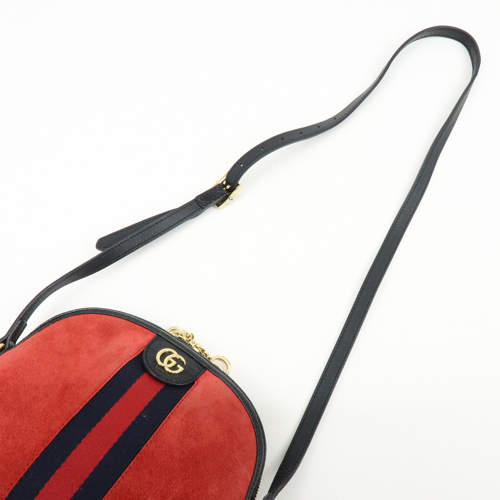 GUCCI Sherry Suede Leather Shoulder Crossbody Bag Red Navy 499621