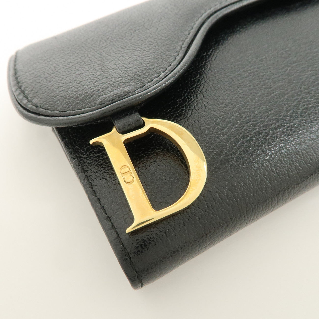 Christian Dior Leather Saddle Long Wallet Black Gold