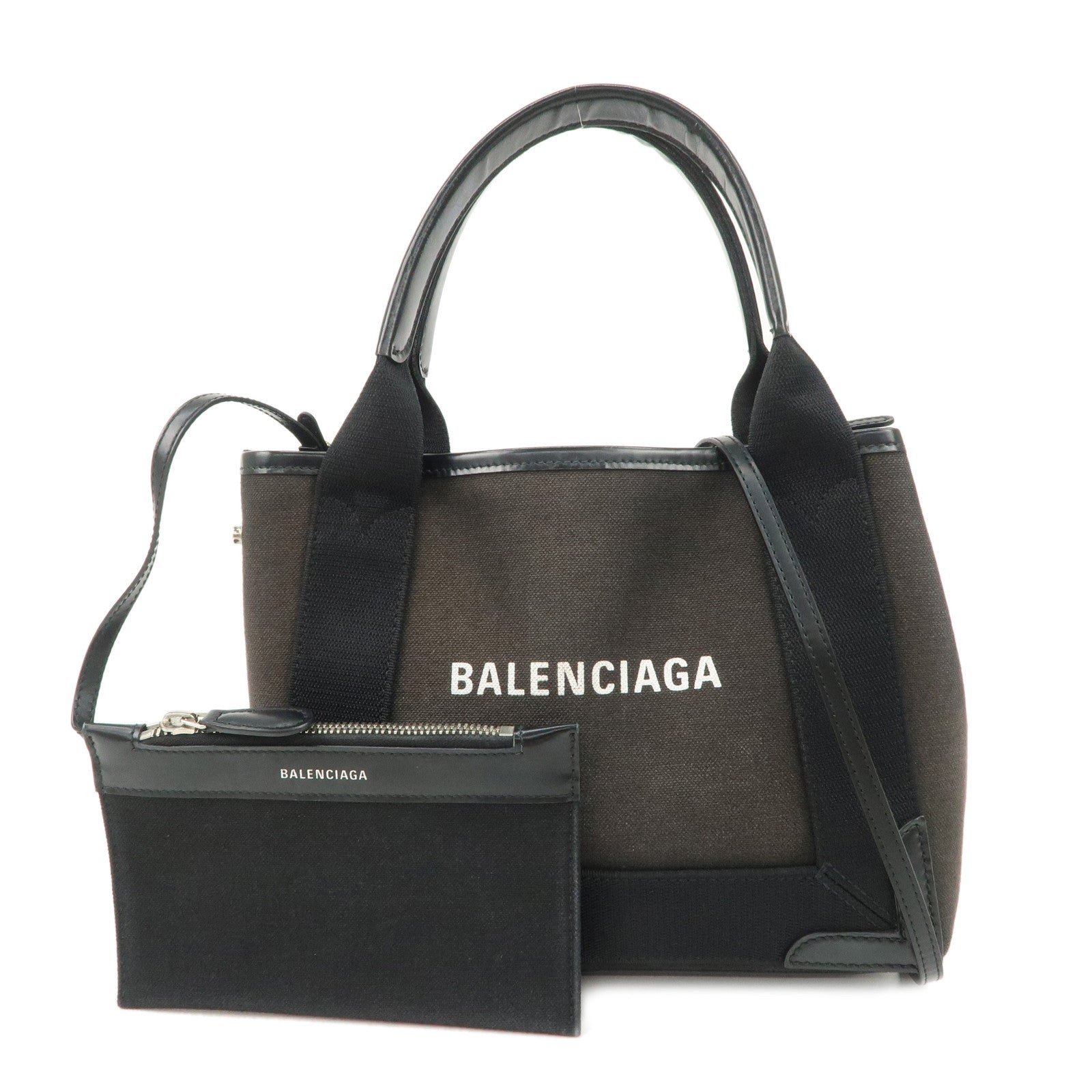 BALENCIAGA Cabas XS Canvas Leather 2Way Tote Bag Shoulder Bag Black