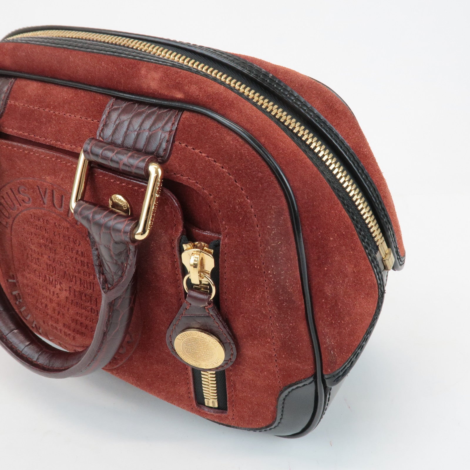 Louis Vuitton Cruise Line Suede Stamp Bag PM Bowling Bag Brown M95238 Used