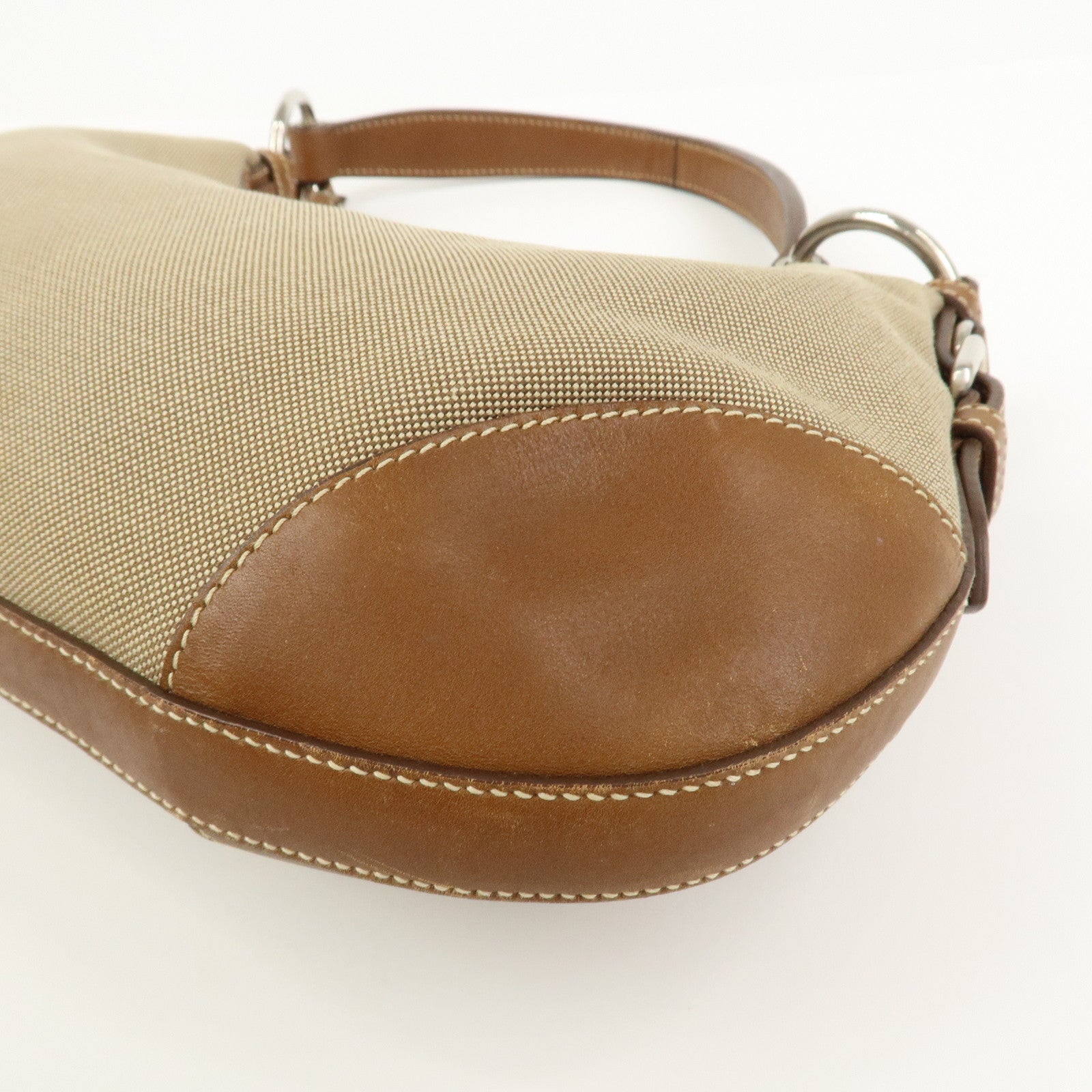 PRADA Logo Jacquard Leather Shoulder Bag Beige Brown BR3429
