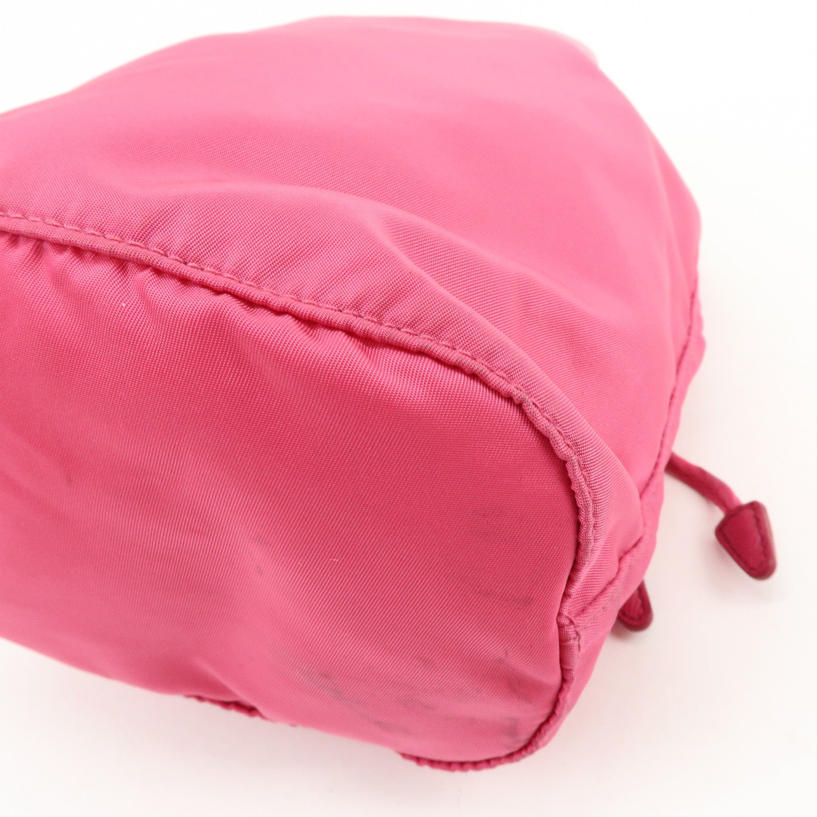 PRADA Triangle Logo Nylon Leather Drawstring Pouch Pink 1N0369
