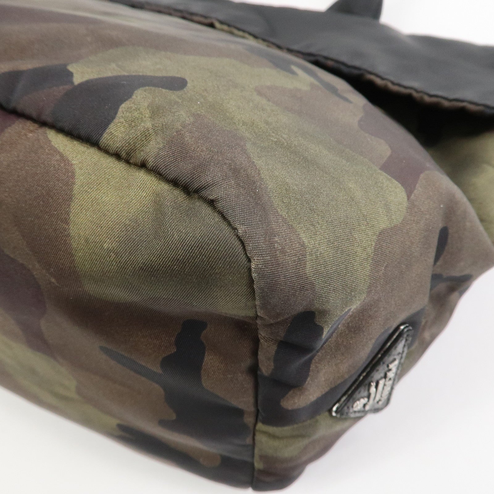 PRADATriangle Logo Nylon 2Way Hand Shoulder Bag Black Khaki BN1959