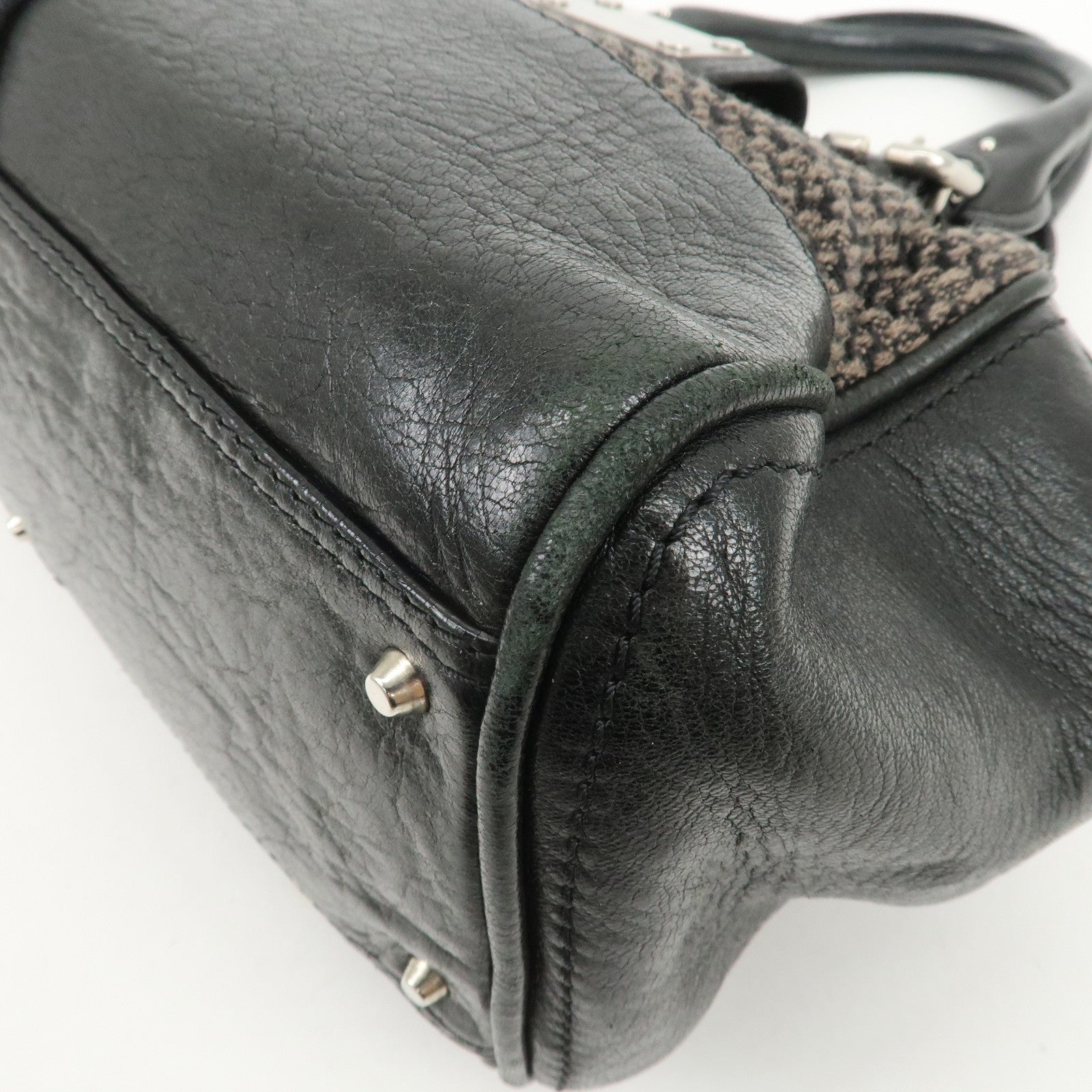 Chloe Paddington Leather Canvas Shoulder Bag Black Gray