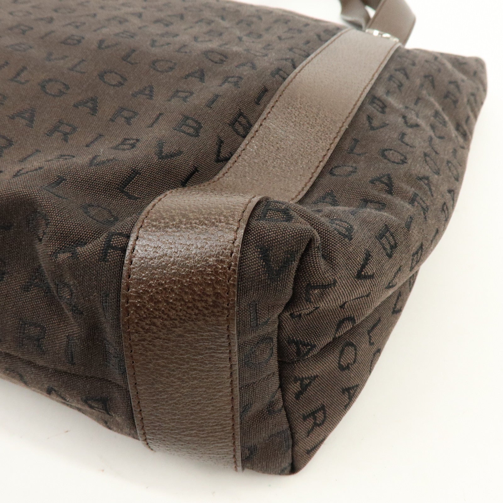 BVLGARI Logomania Canvas Leather Shoulder Bag Tote Bag Brown