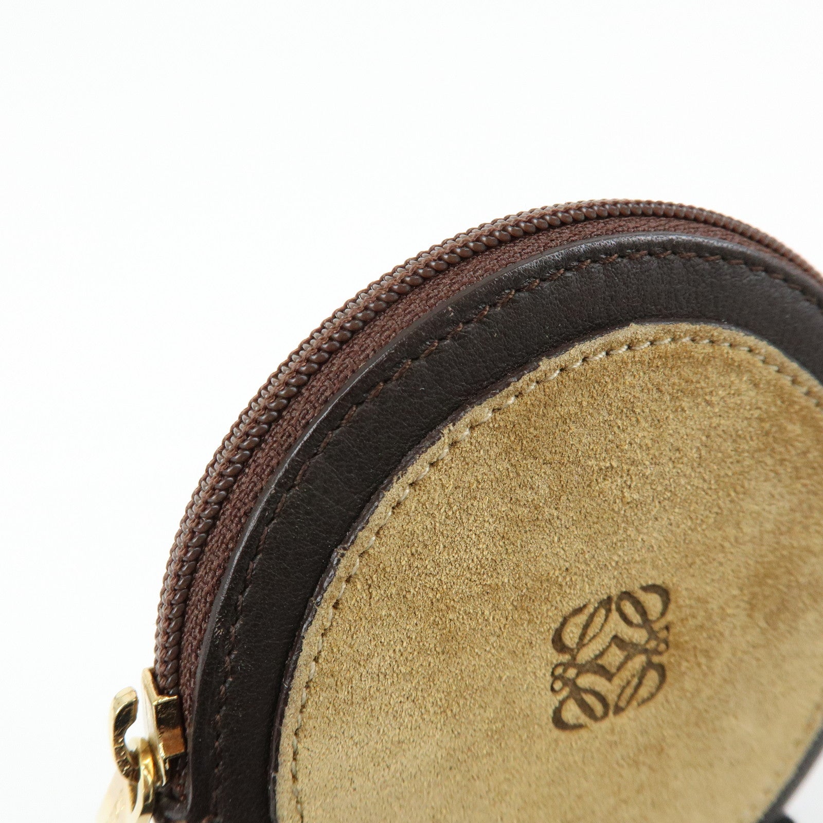 LOEWE Anagram Set of 2 Leather Suede Coin Case Brown Orange