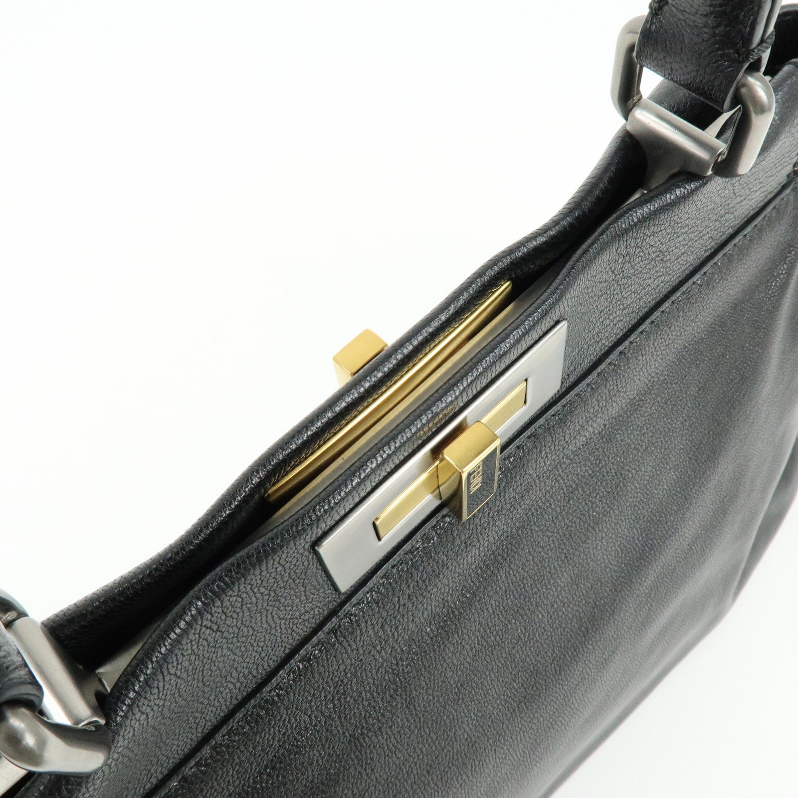 FENDI Peekaboo Leather 2Way Bag Hand Bag Shoulder Bag Black 8BN211