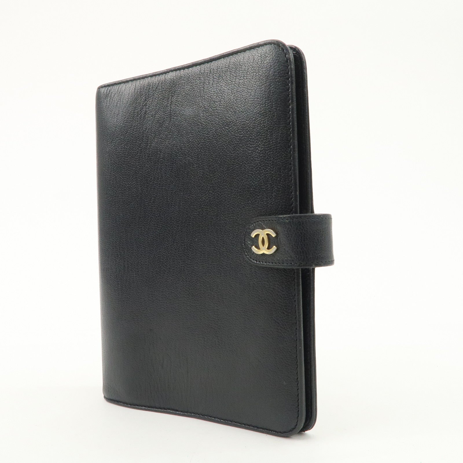 CHANEL COCO Mark Leather Planner Cover Black Gold Hardware Used