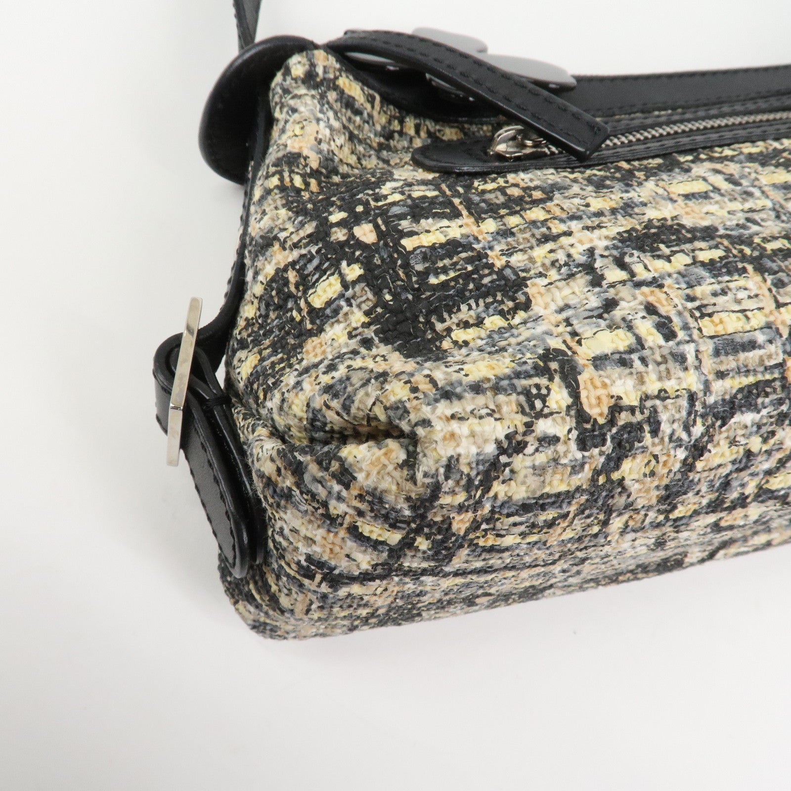 CHANEL COCO Mark Tweed Leather Shoulder Bag Black Multicolor