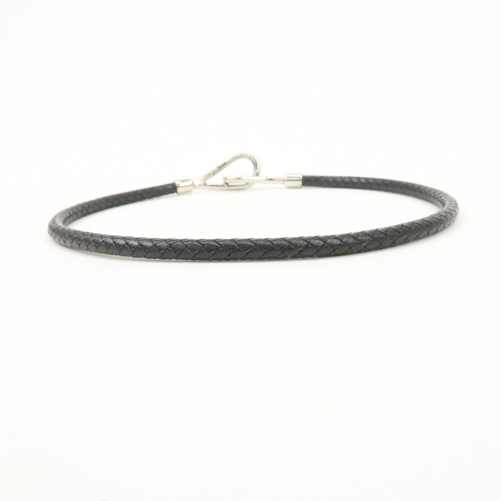 HERMES Leather Jumbo Choker Bracelet Black Silver HDW