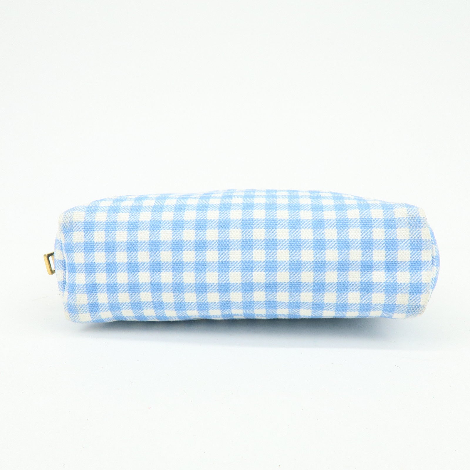 PRADA Triangle Logo Canvas Gingham Pattern Pouch Blue 1NA021