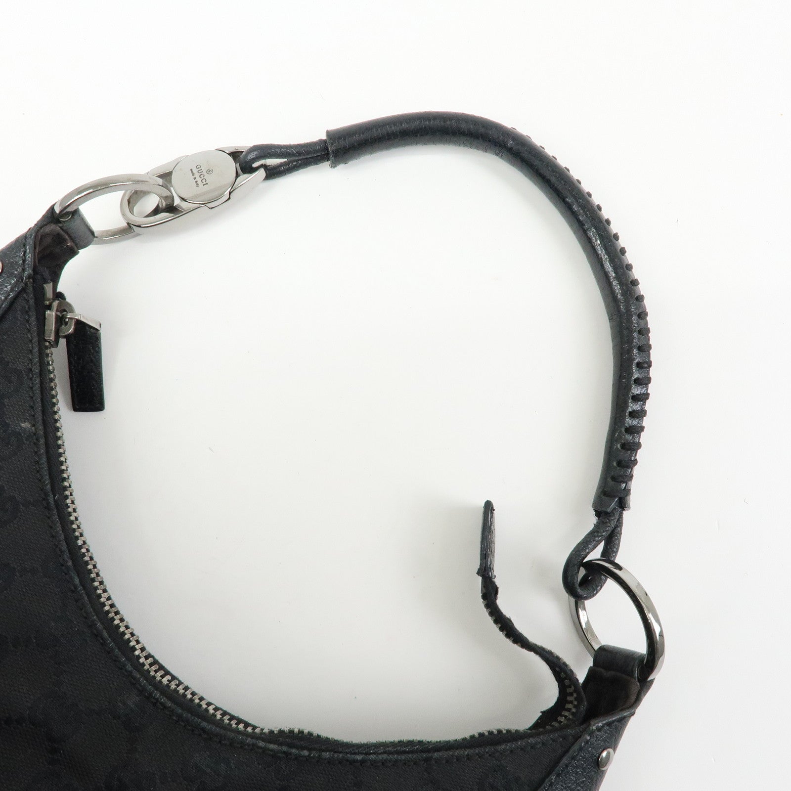 GUCCI GG Canvas Leather Shoulder Bag Hand Bag Black 115003