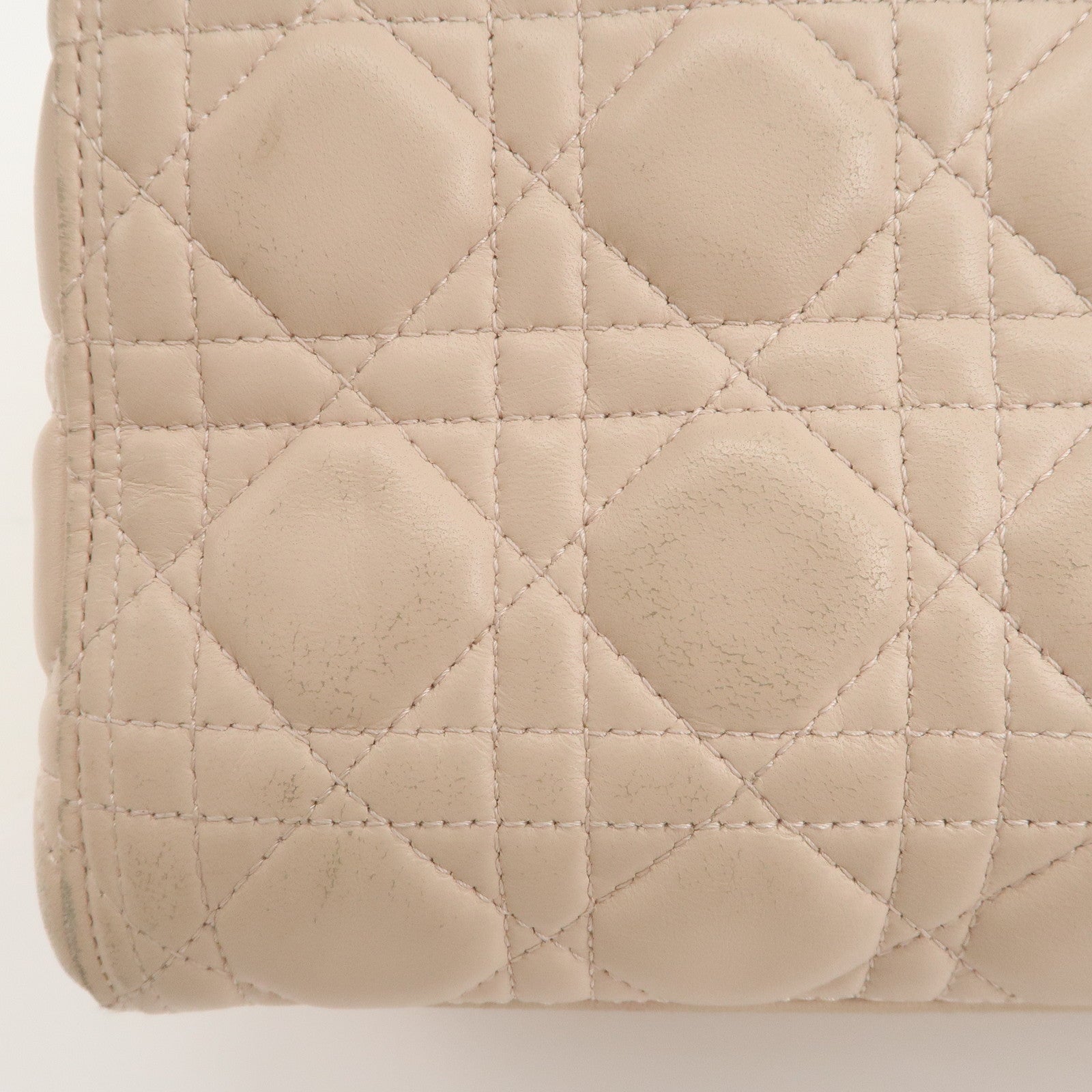 Christian Dior Cannage Leather 2Way Bag Shoulder Bag Pink Beige Used