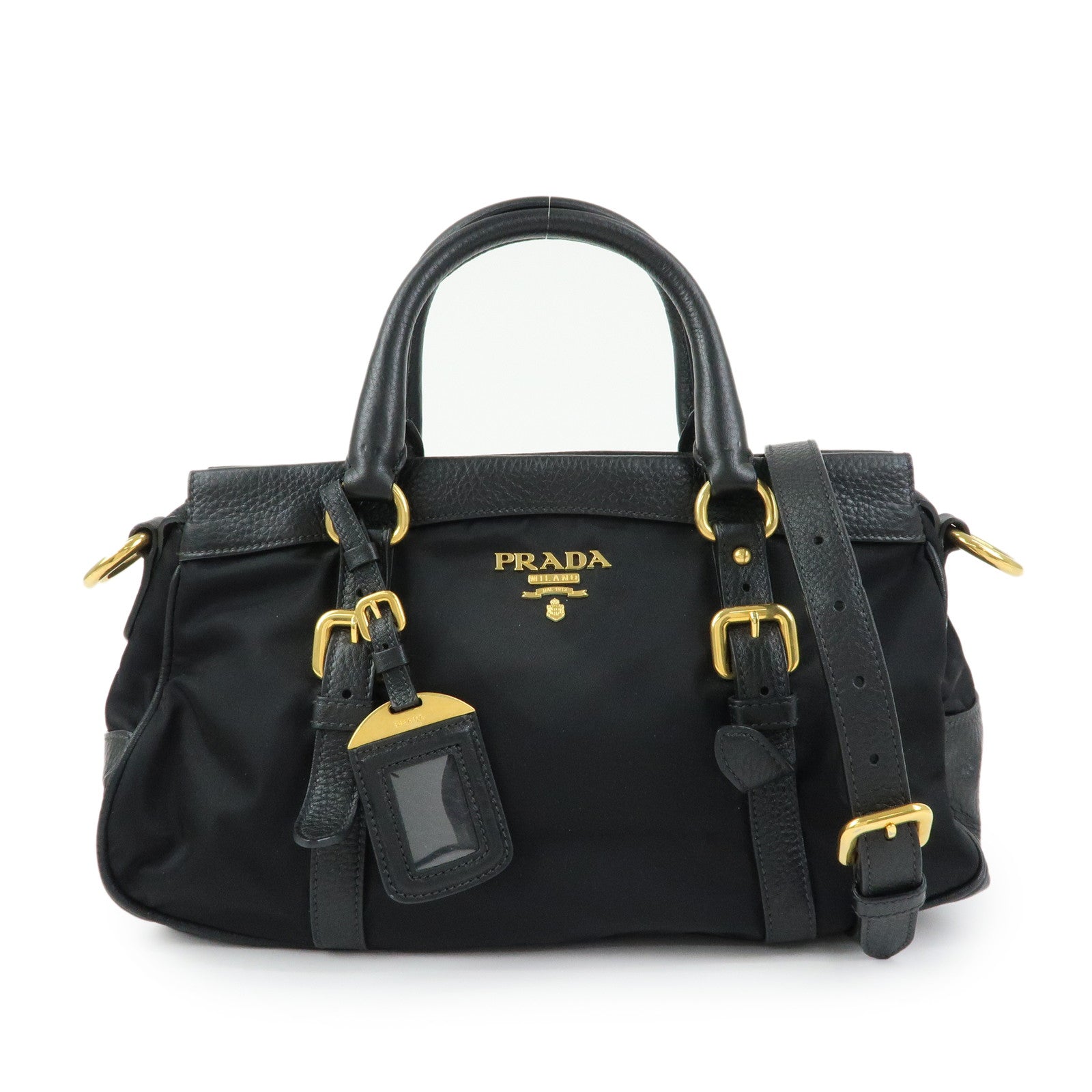 PRADA Nylon Leather 2Way Bag Hand Bag Shoulder Bag Black BT2032