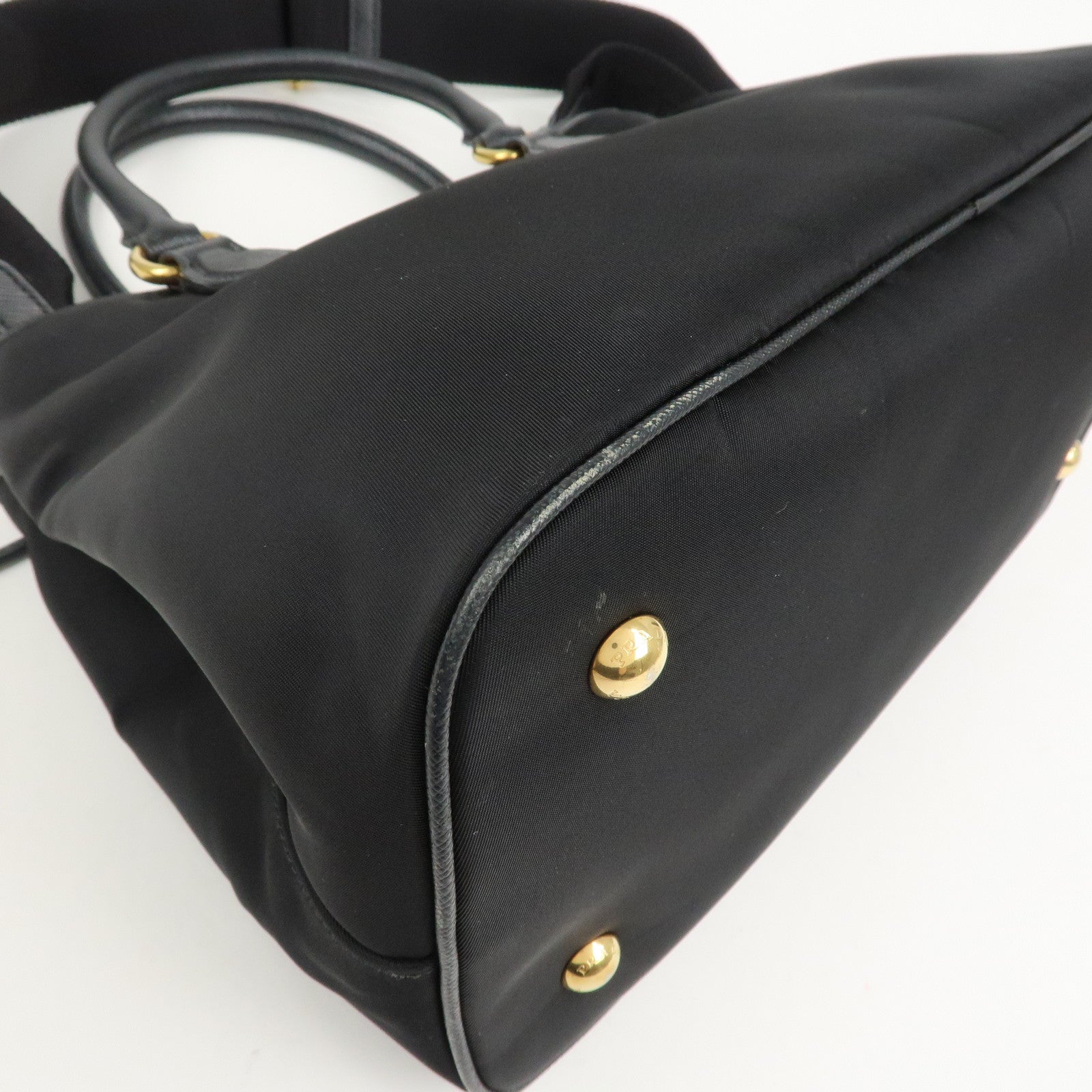 PRADA Logo Nylon Leather 2Way Hand Bag Shoulder Bag Black 1BA173