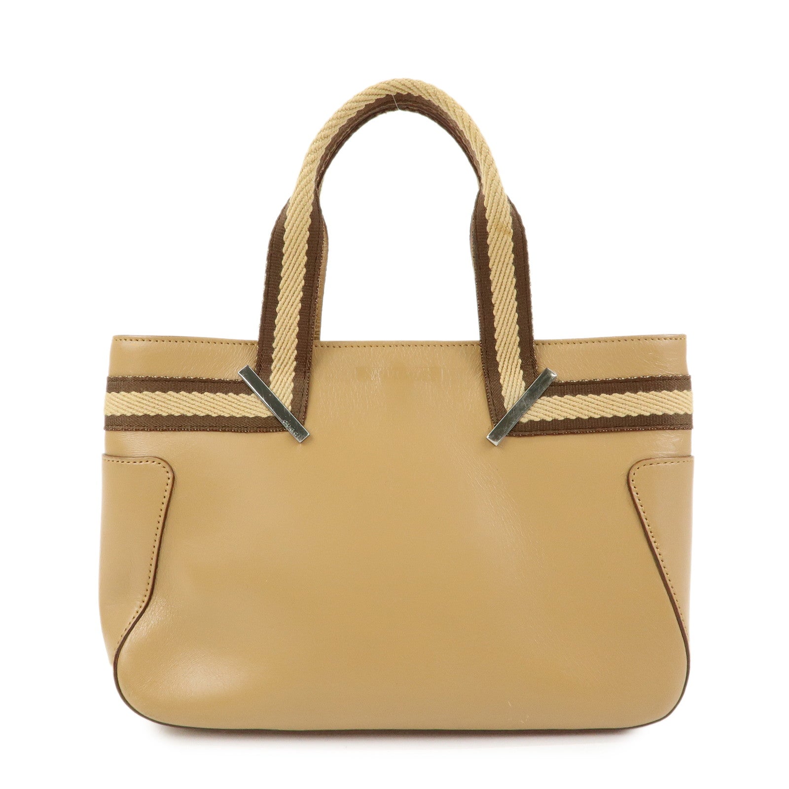GUCCI Sherry Leather Canvas Hand Bag Beige Brown 000.0860