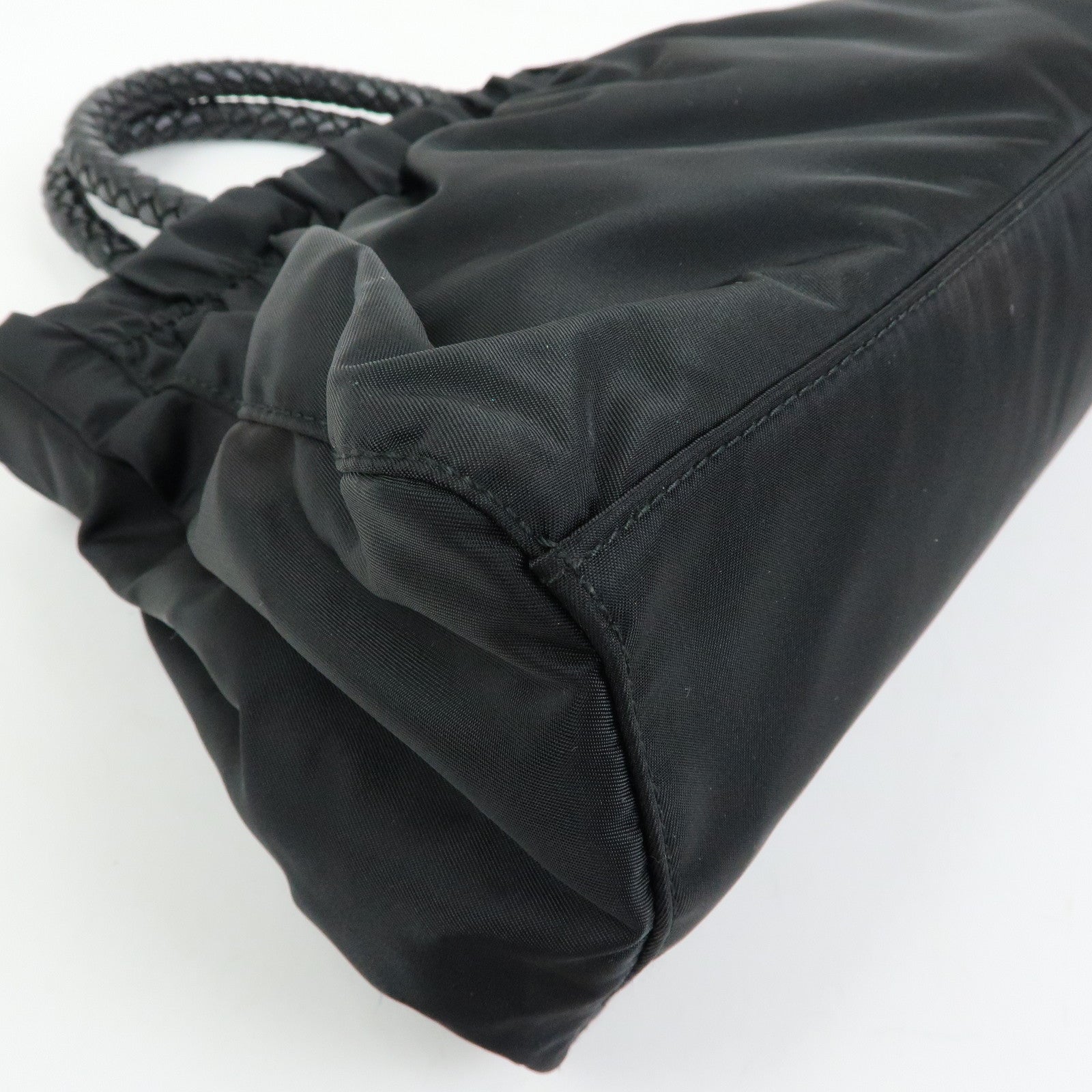 PRADA Triangle Logo Ribbon Nylon Leather 2Way Hand Bag Black BN1631