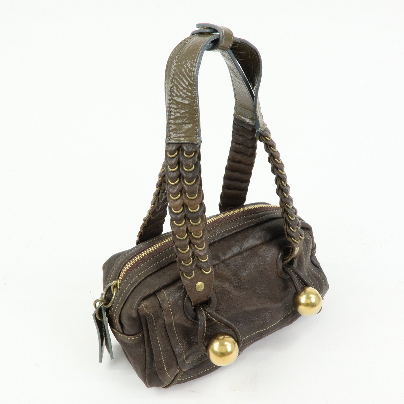 Chloe Leather Shoulder Bag Mini Boston Bag Brown