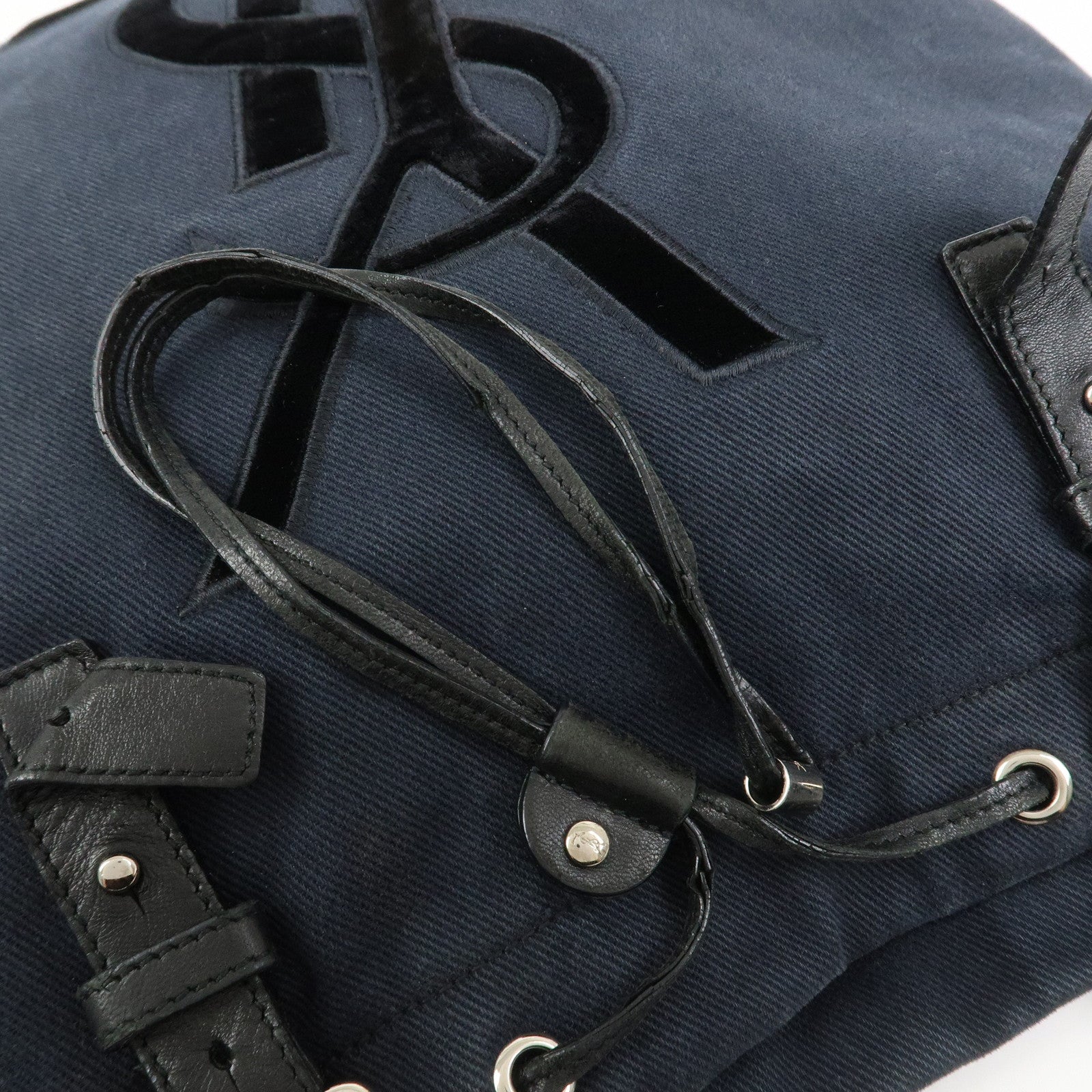 SAINT LAURENT PARIS Canvas Leather Tote Bag Shoulder Bag Navy