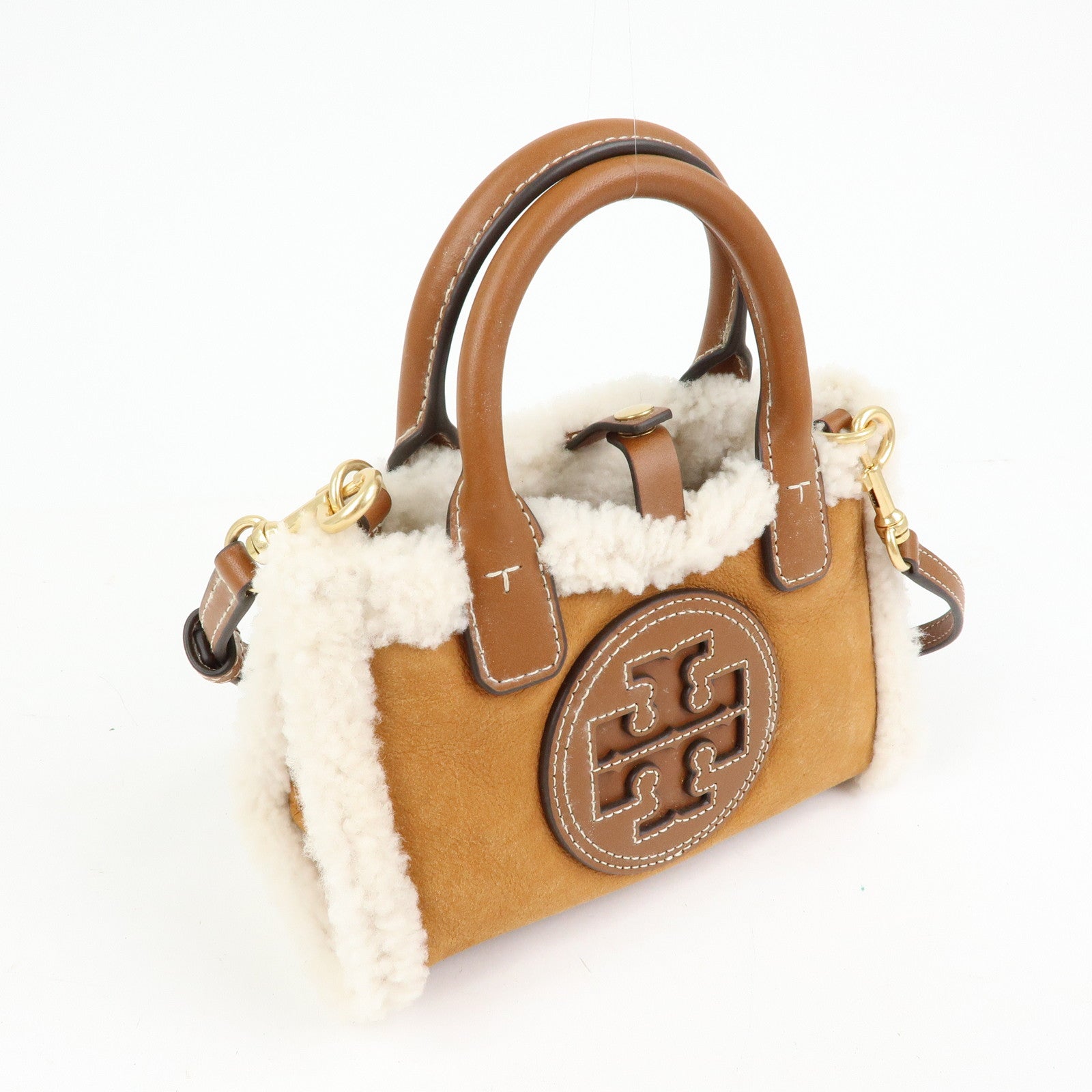 TORY BURCH Double T Ella Mouton Leather 2Way Hand Shoulder Bag