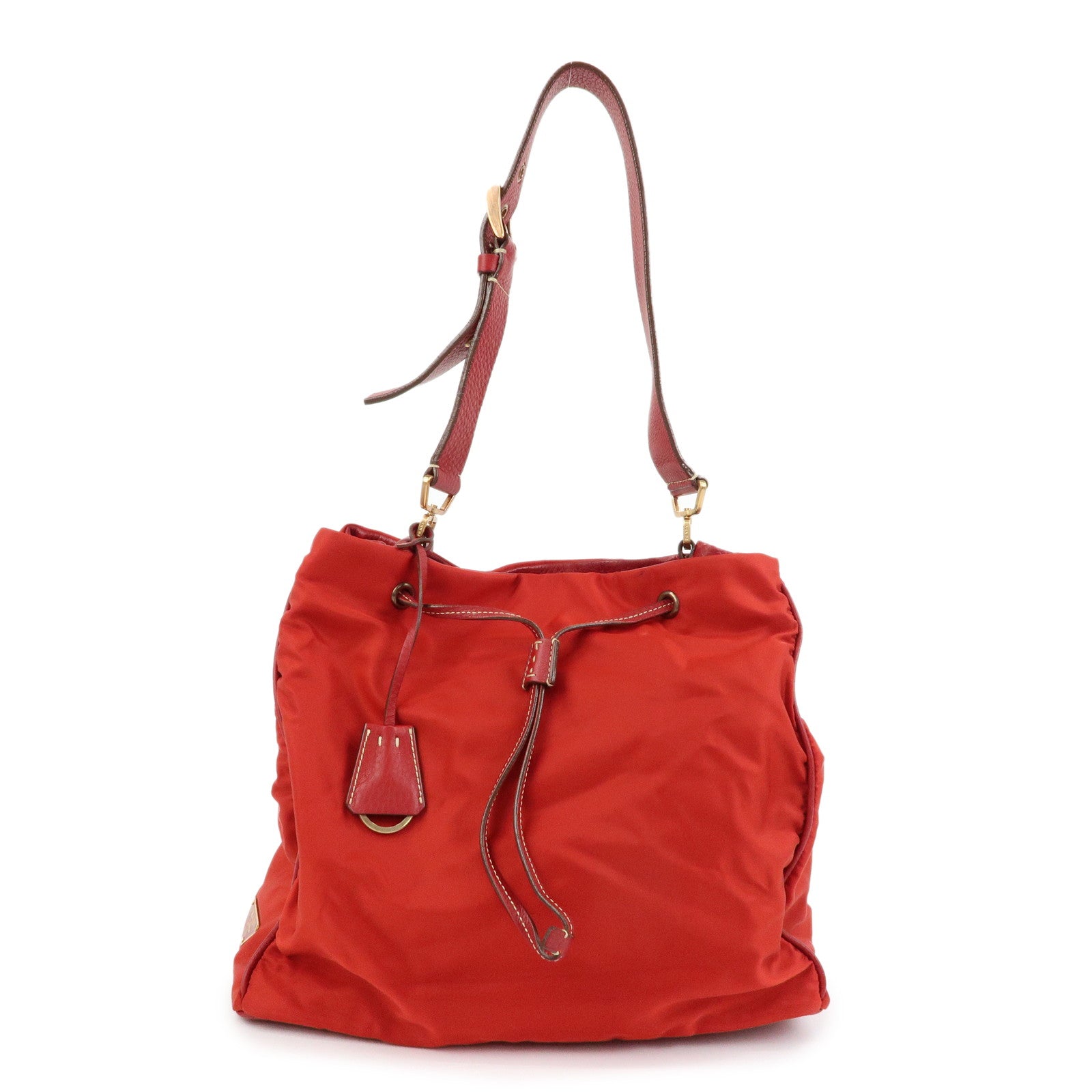 PRADA Triangle Logo Nylon Leather Shoulder Bag Hand Bag Red