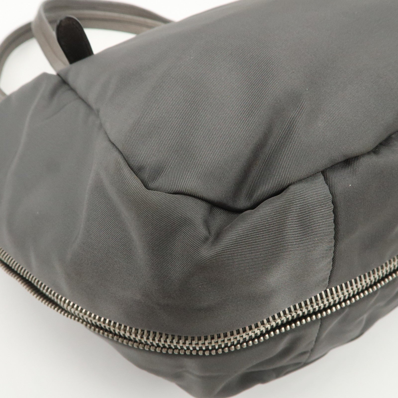 PRADA Logo Nylon Leather Tote Bag Shoulder Bag Gray BR4007