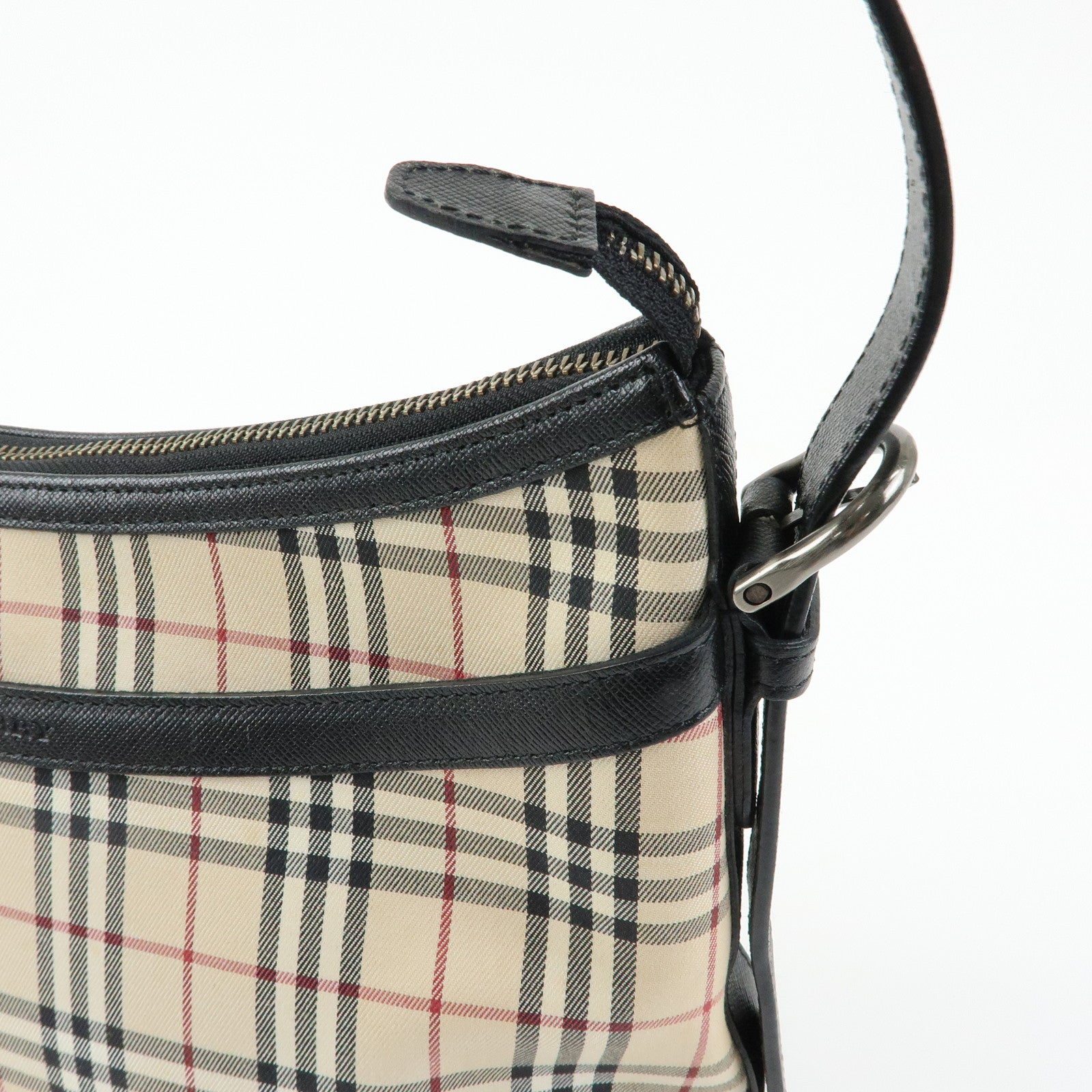 BURBERRY Nova Plaid Canvas Leather Shoulder Bag Beige Black