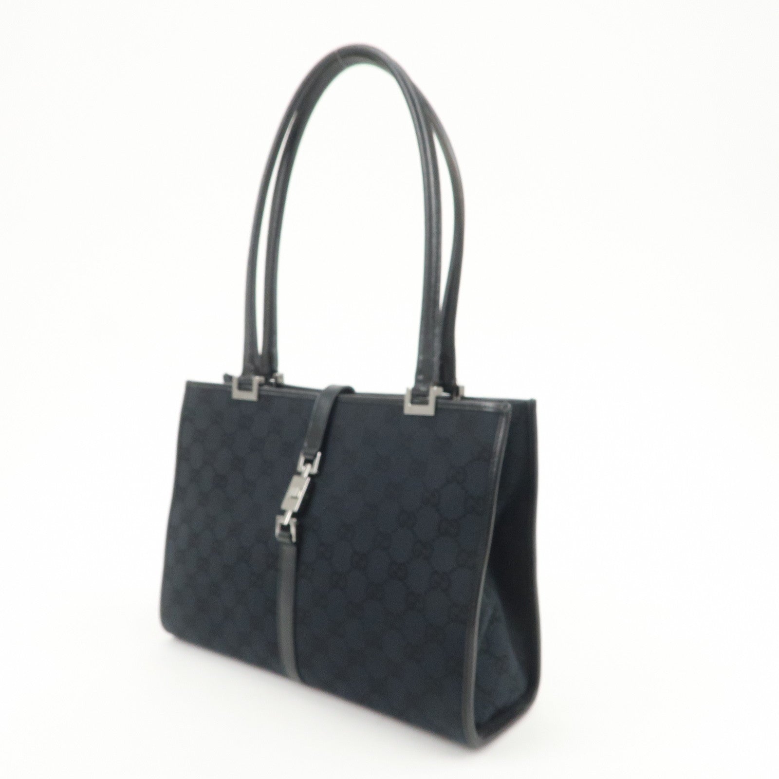 GUCCI Jackie GG Monogram Canvas Leather Shoulder Bag Black 002・1073