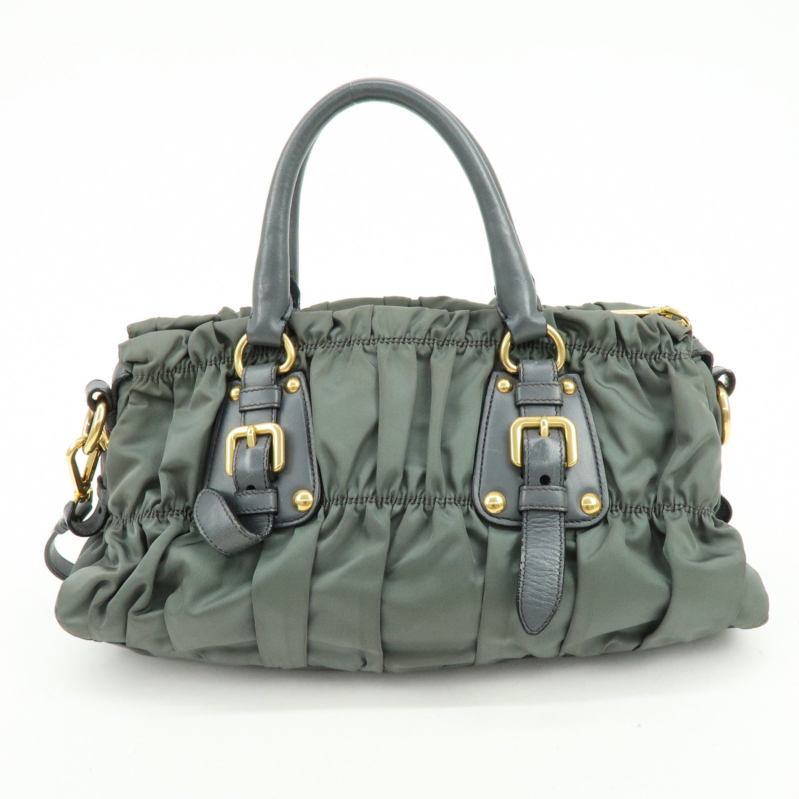 PRADA Nylon Leather 2Way Bag Hand Bag Shoulder Bag Gray BN1407