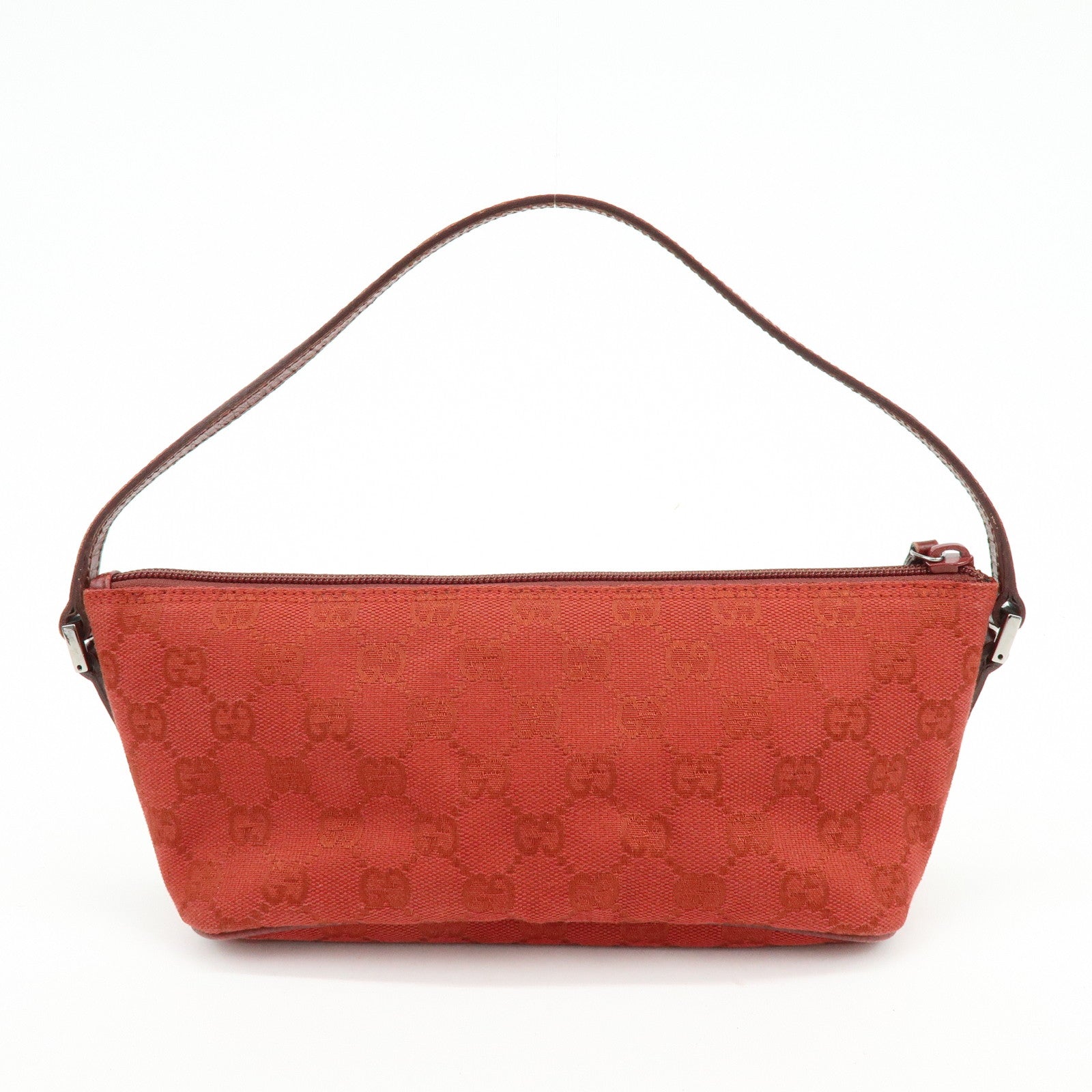 GUCCI Boat Bag GG Canvas Leather Hand Bag Wine Red 07198