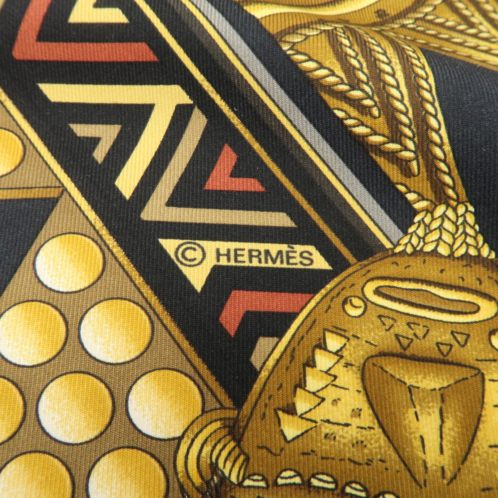 HERMES Carre 90 Silk 100% Scarf  L'OR DES CHEFS Black Yellow