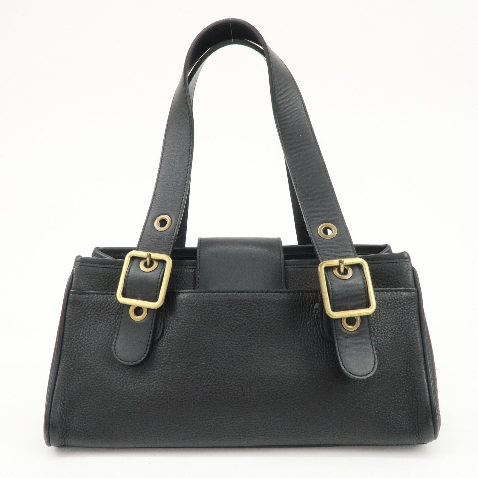 Chloe Logo Leather Shoulder Bag Hand Bag Black Gold Hardware Used