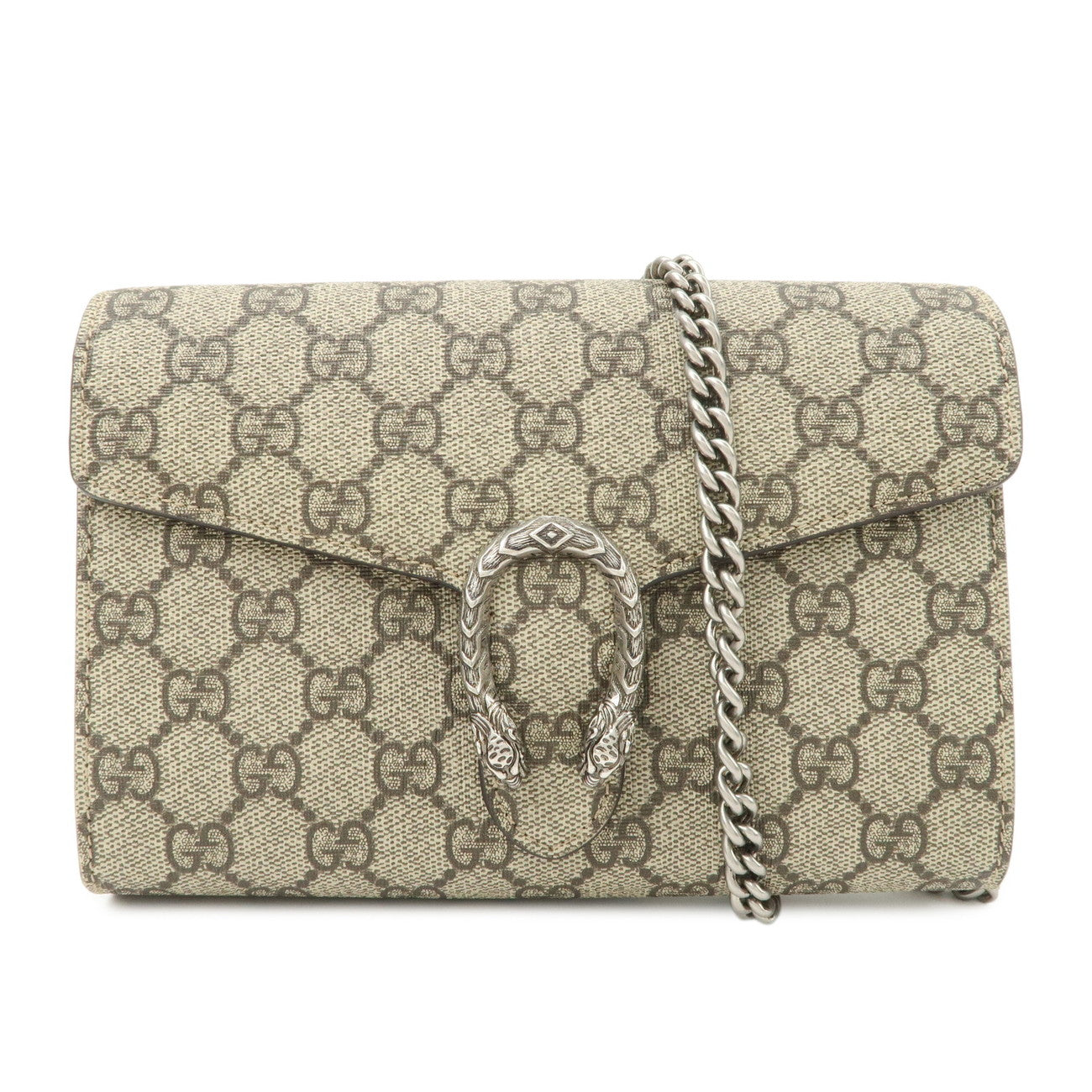 GUCCI Dionysus GG Supreme WOC Chain Shoulder Bag Beige 401231