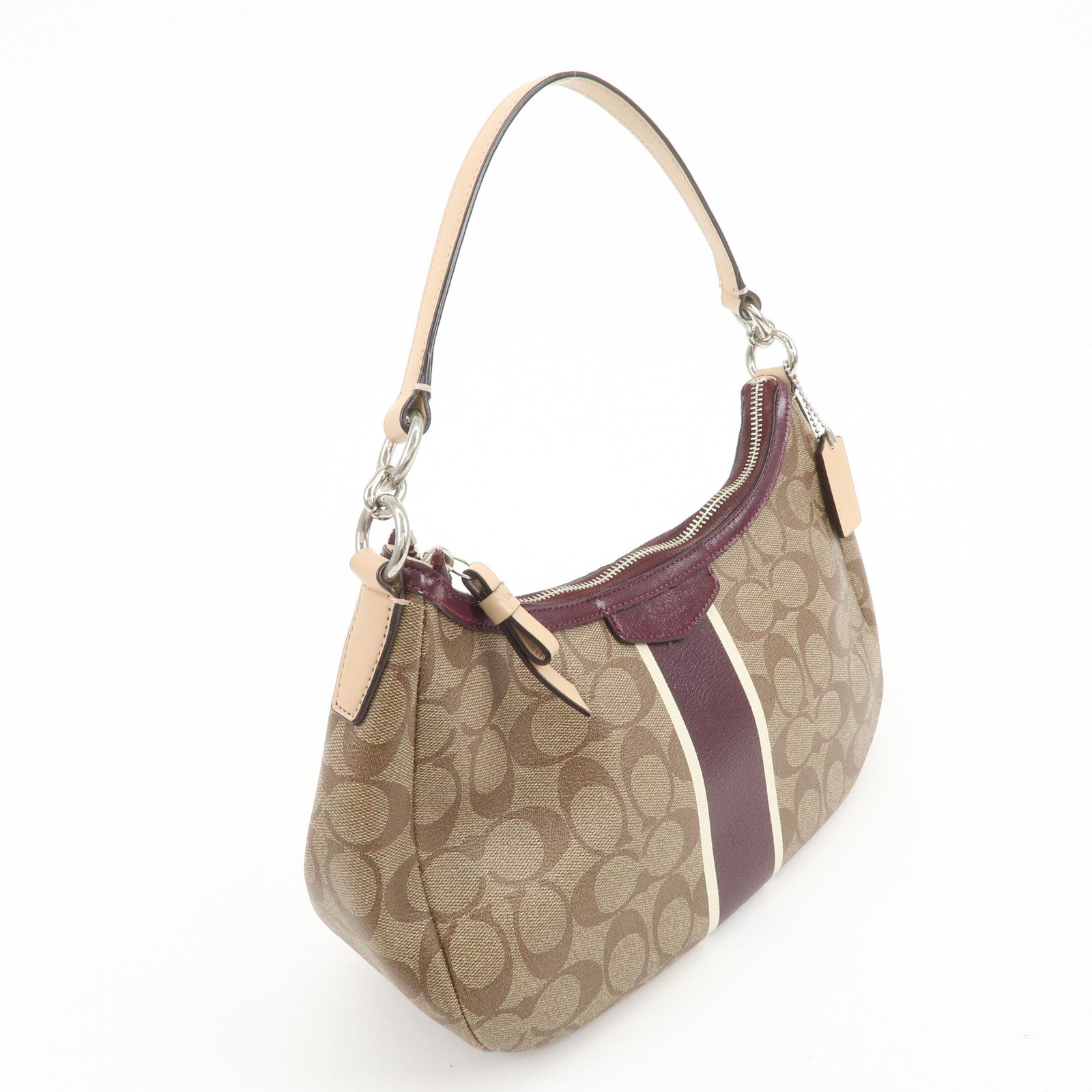 COACH Signature PVC Patent Leather 2Way Shoulder Bag Hand Bag Beige