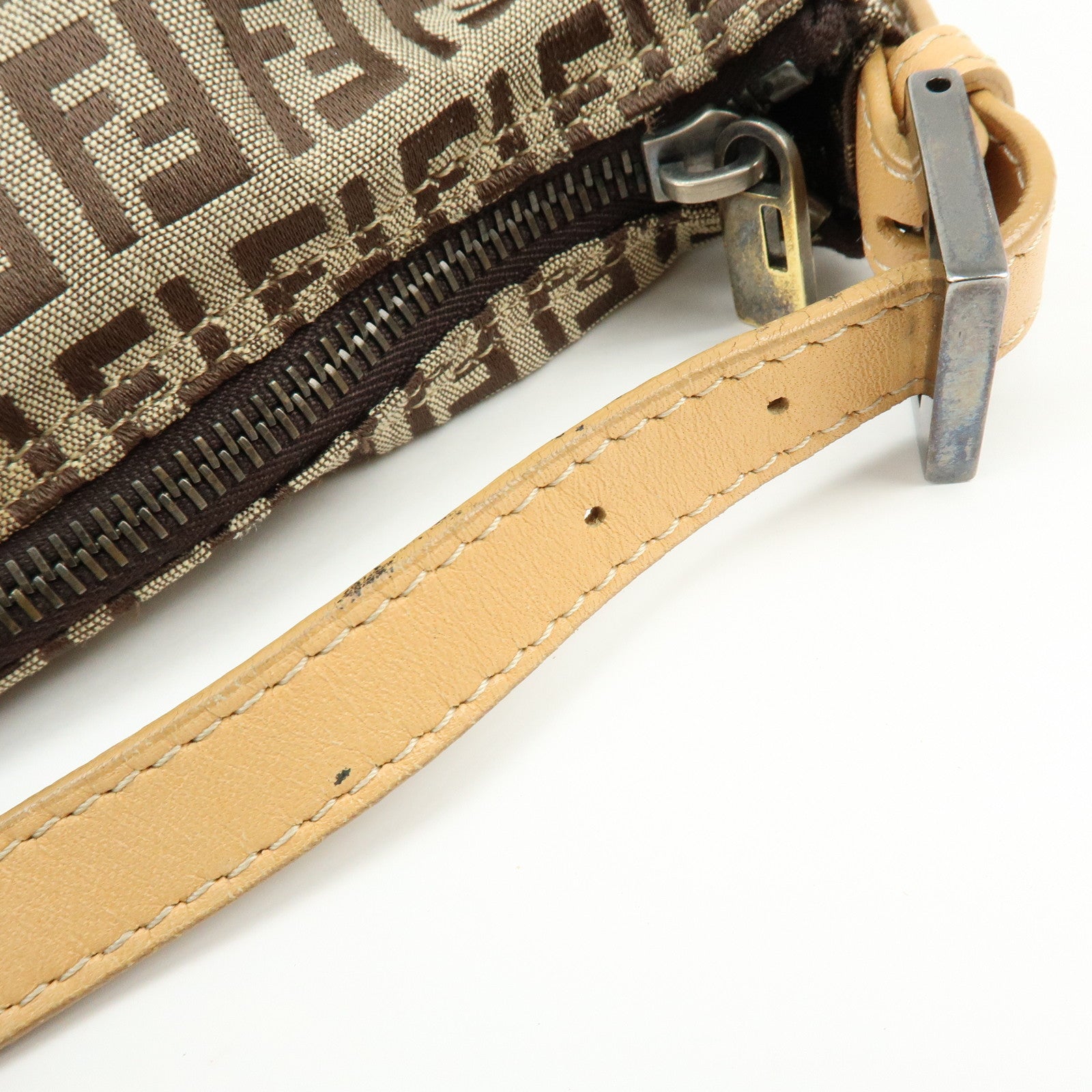 FENDI Zucchino Canvas Leather Hand Bag Beige 8N0005