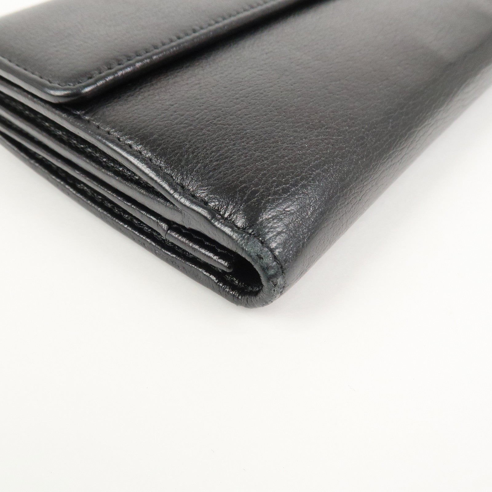 CHANEL Camellia COCO Mark Leather Bi-fold Long Wallet Black