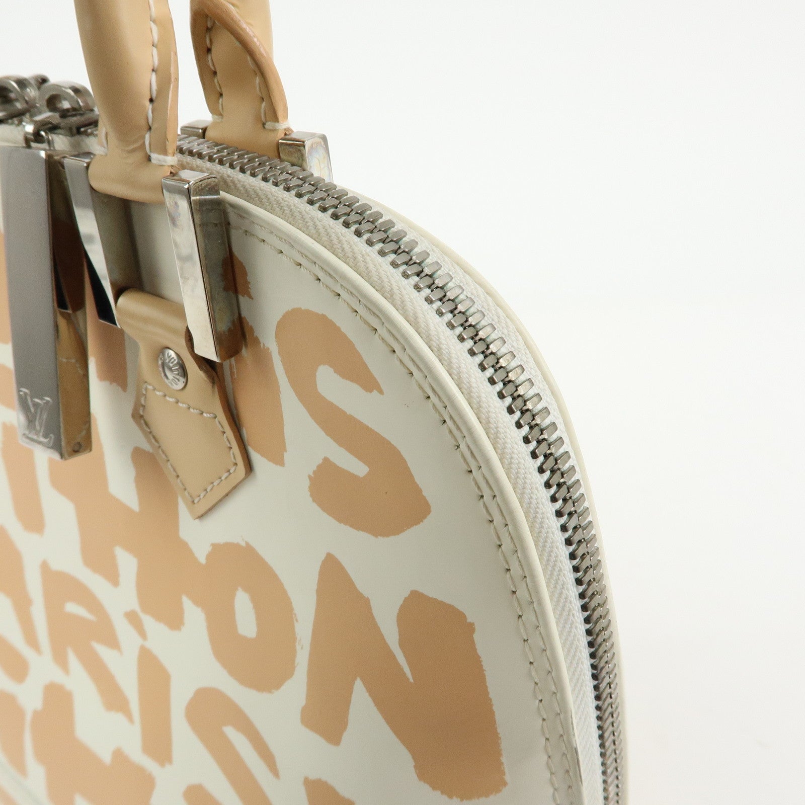 Louis Vuitton Alma MM Graffiti Leather Hand Bag Beige White M92180