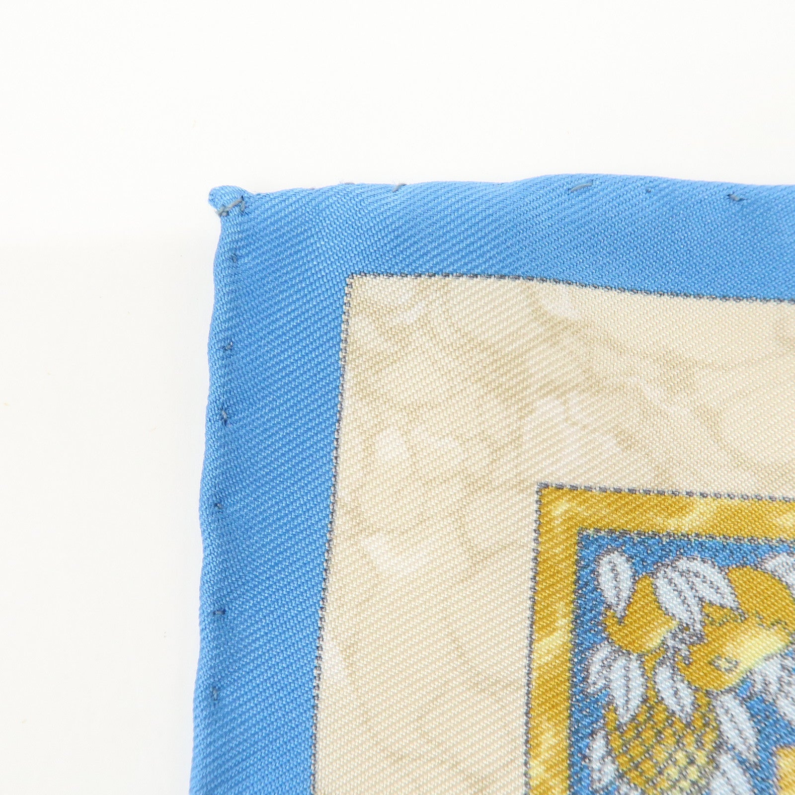 HERMES Petit Carre 40 Silk 100% GLORIA SOL Mini Scarf Beige Blue