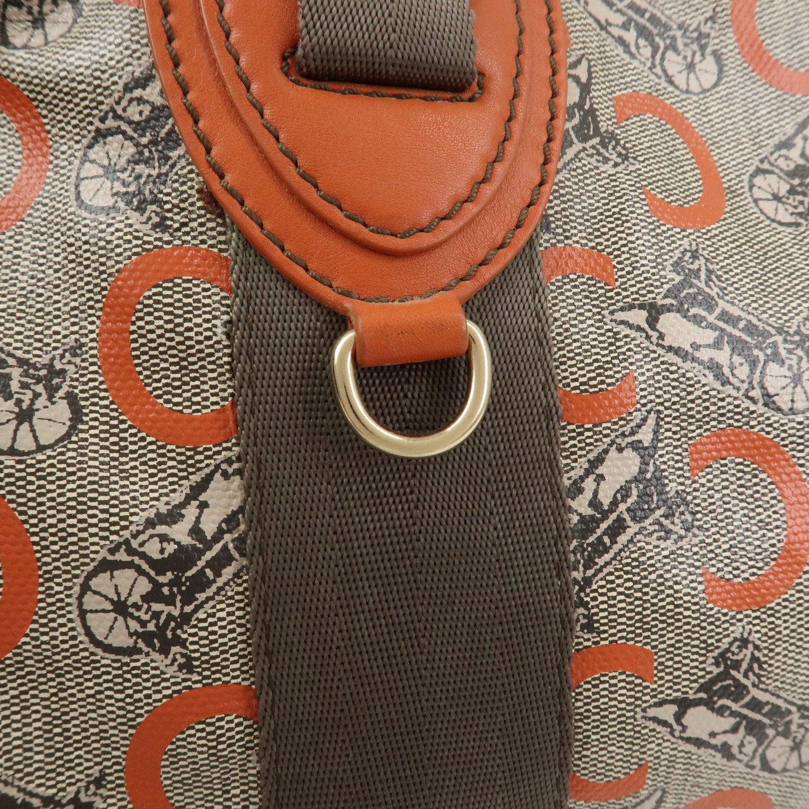 CELINE C Macadam PVC Canvas Tote Bag Hand Bag Brown Orange