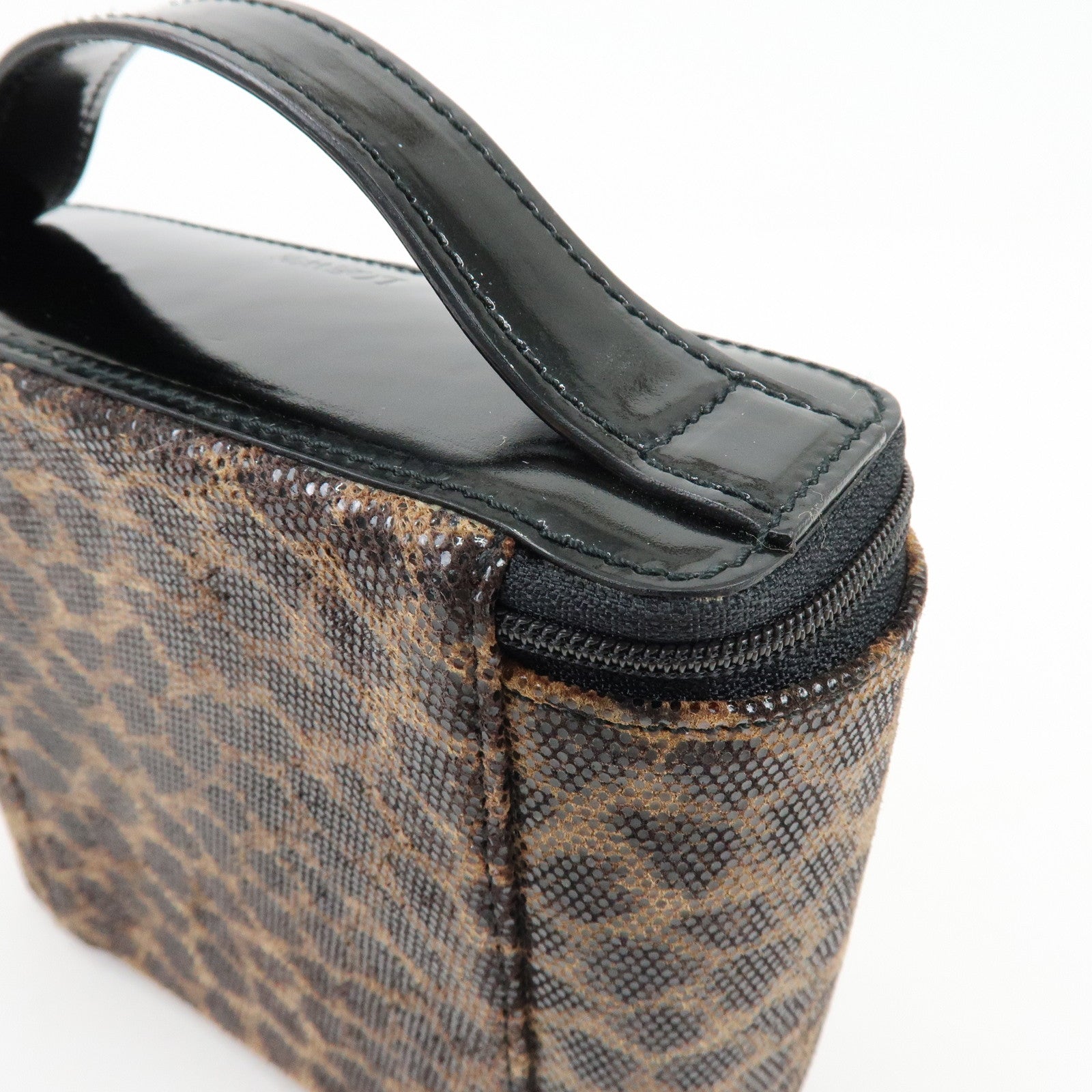 LOEWE PVC Leather Leopard Print Hand Bag Vanity Bag Brown Bag