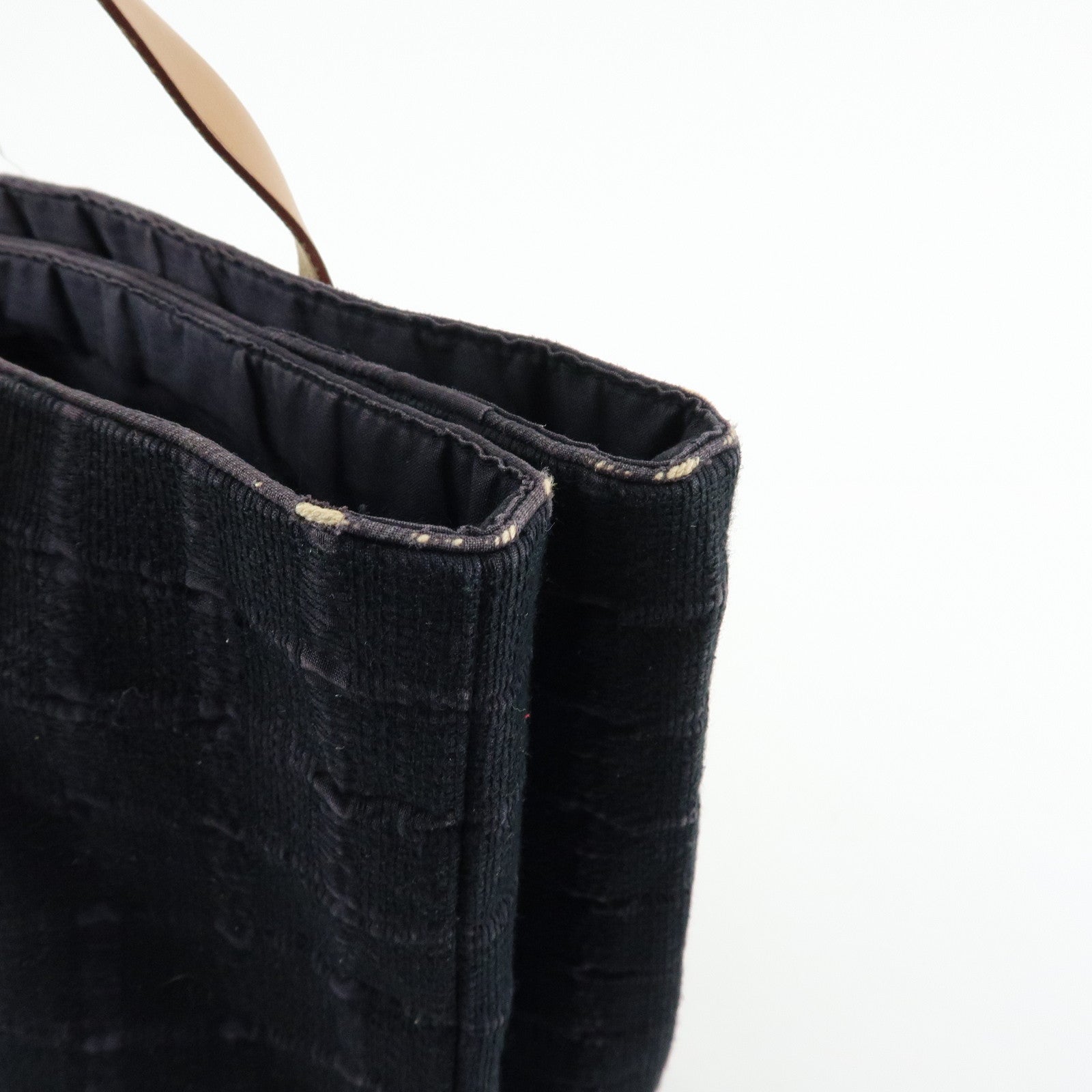 HERMES Amedaba Cabas de Poche Cotton Canvas Leather Tote Bag Black