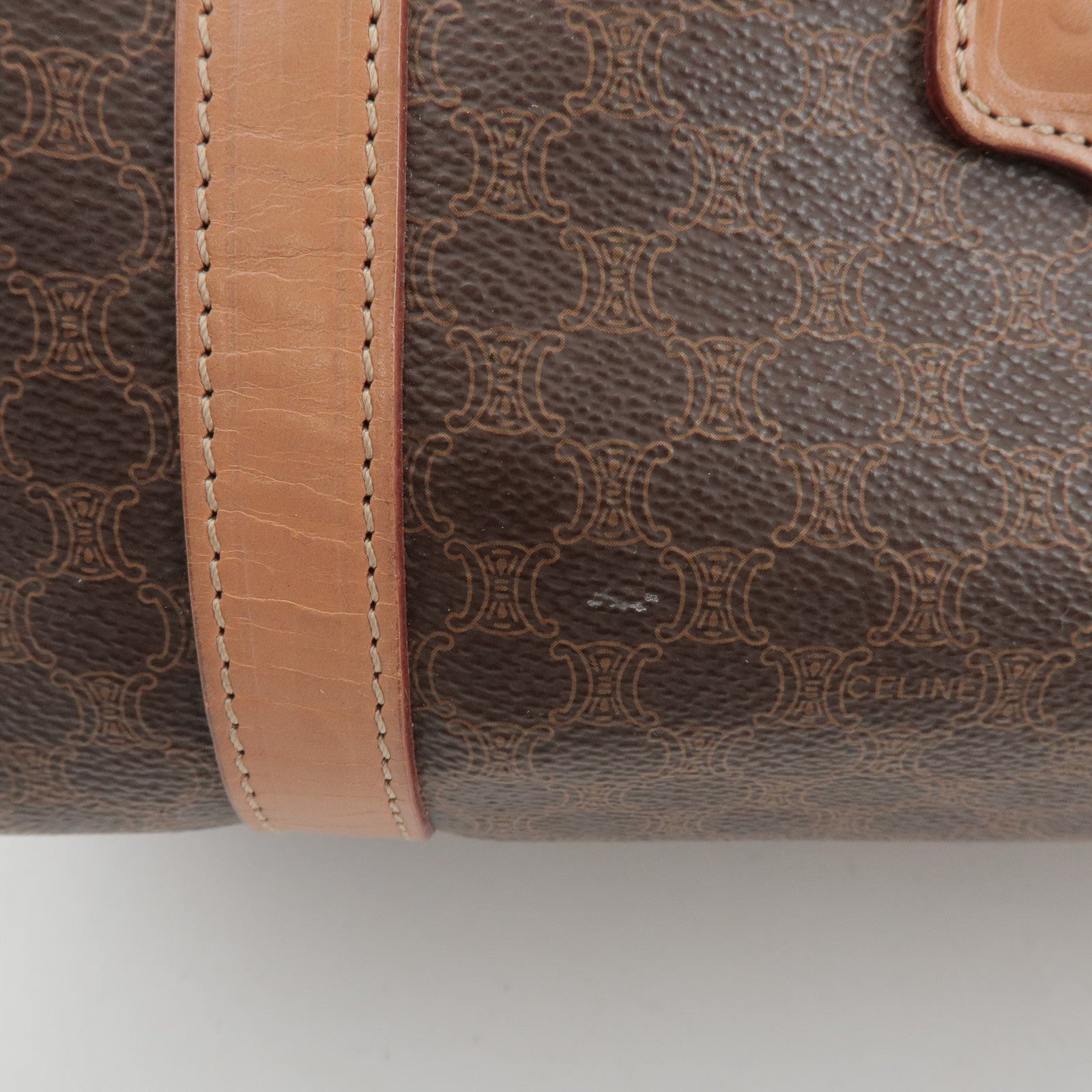 CELINE Macadam PVC Leather Boston Bag Hand Bag Brown
